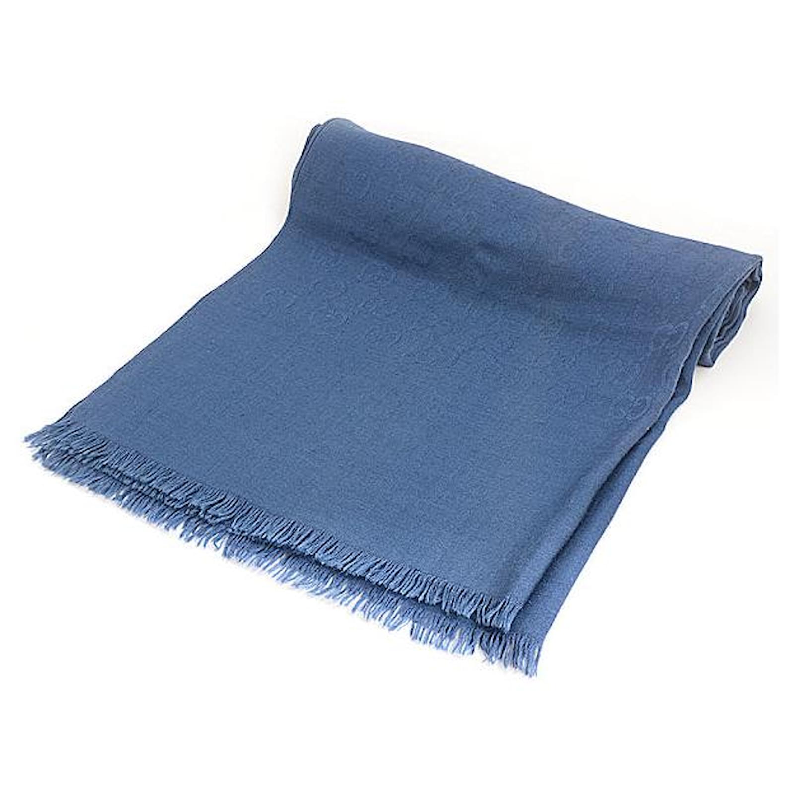 Gucci GG Embroidered Wool Scarf Blue  ref.1676655