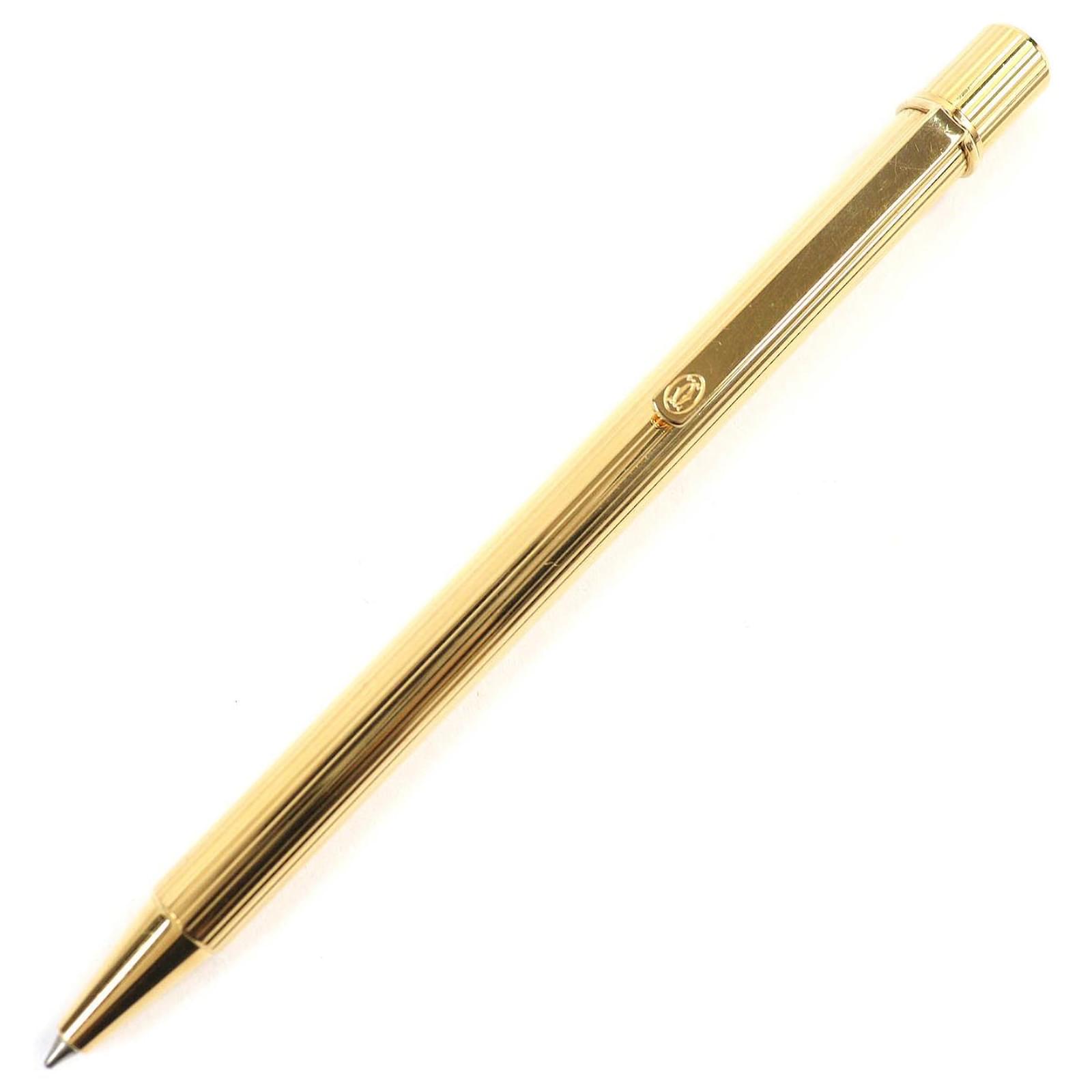 Cartier Must de Cartier Stripe Ballpoint Pen Golden Metal  ref.1741581