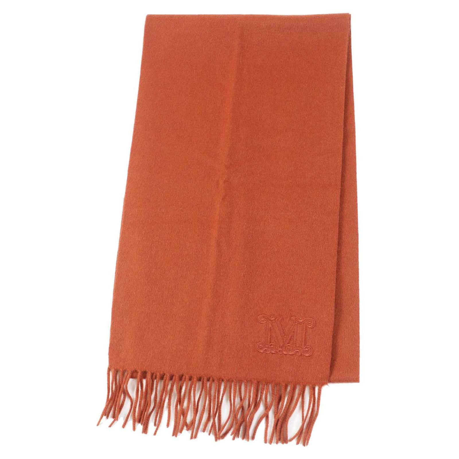 Max Mara Cashmere M Logo Fringe Scarf Brown  ref.1741108
