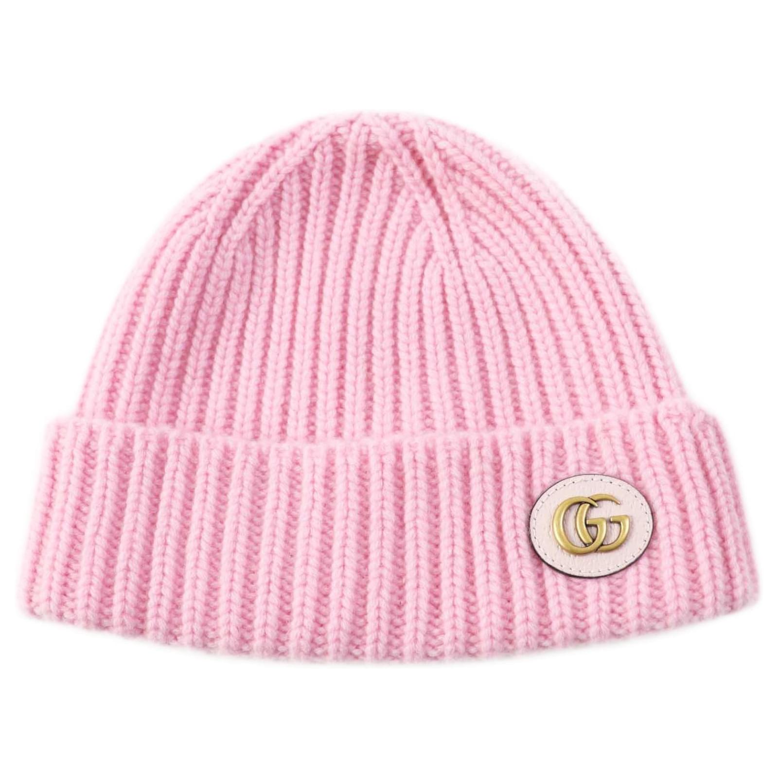 GUCCI Wool Cashmere Leather Knit Hat Women  ref.1738740