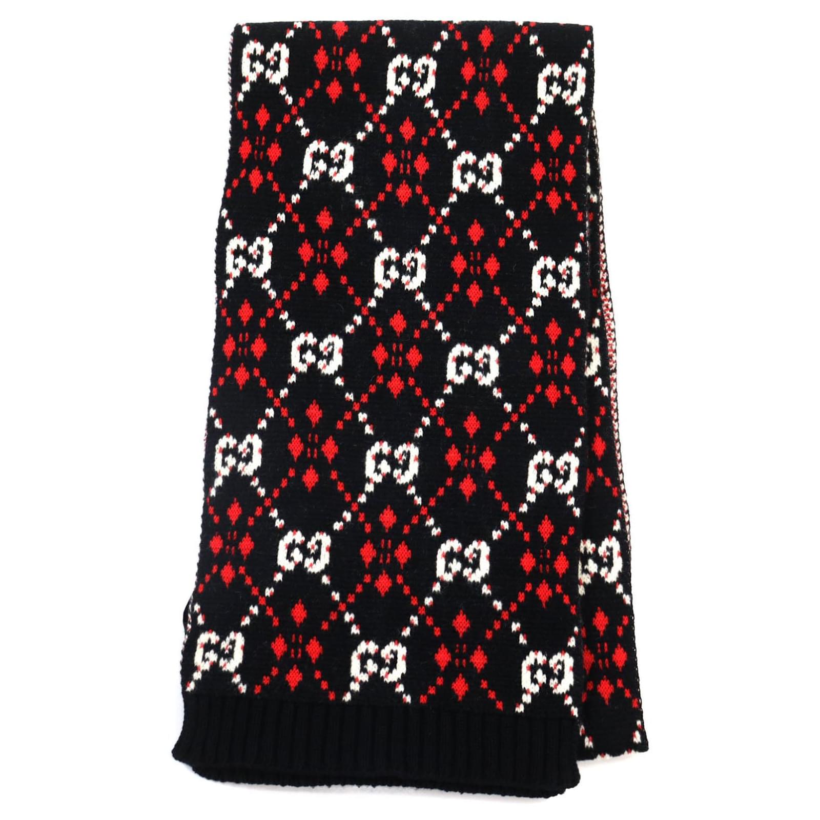 GUCCI Cotton Wool GG Diamond Scarf Black  ref.1698690