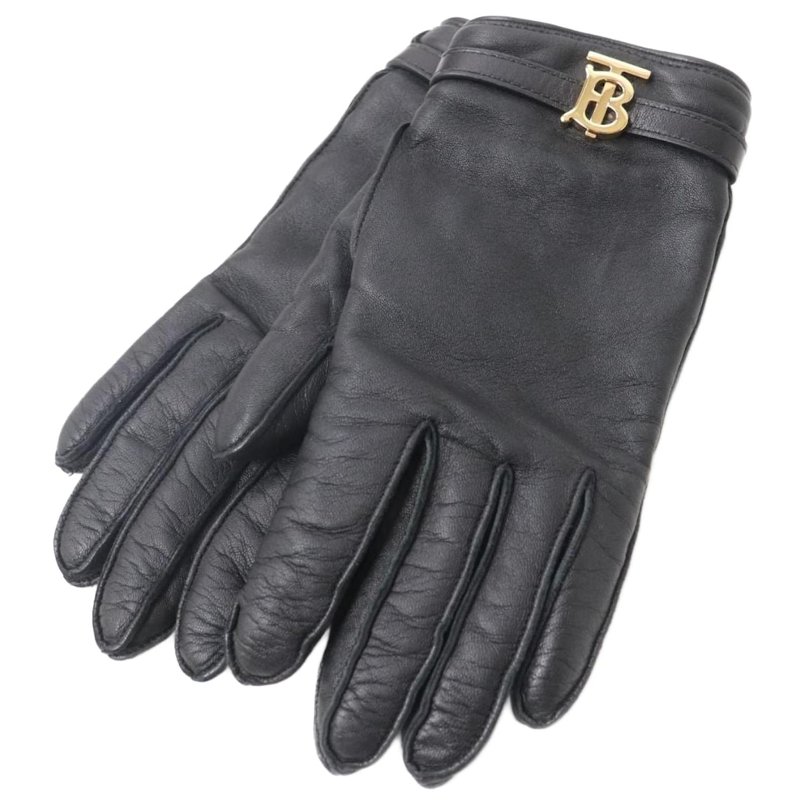 Burberry Lambskin Logo Metal Gloves Black  ref.1692722
