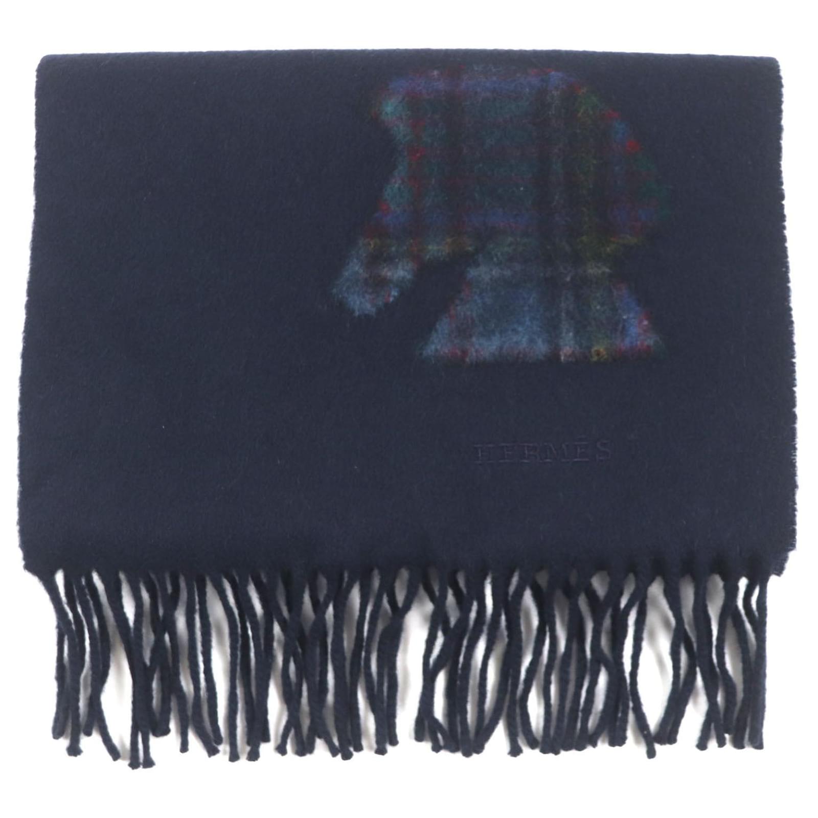 Hermès Hermes Cashmere Horse Motif Scarf Navy Blue Navy blue  ref.2289464