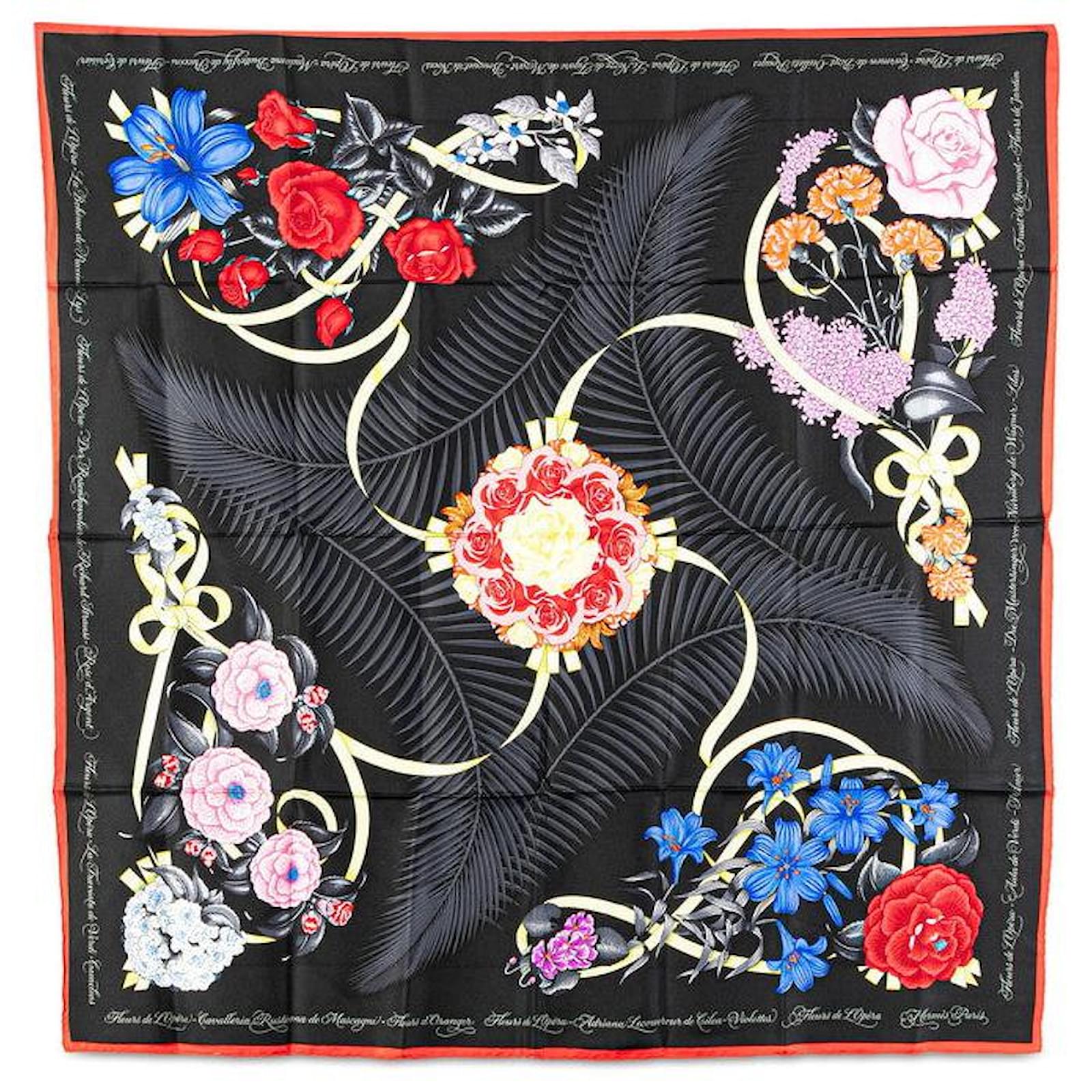 Hermès Hermes Silk Fleurs de L'Opera Scarf Black  ref.2289384
