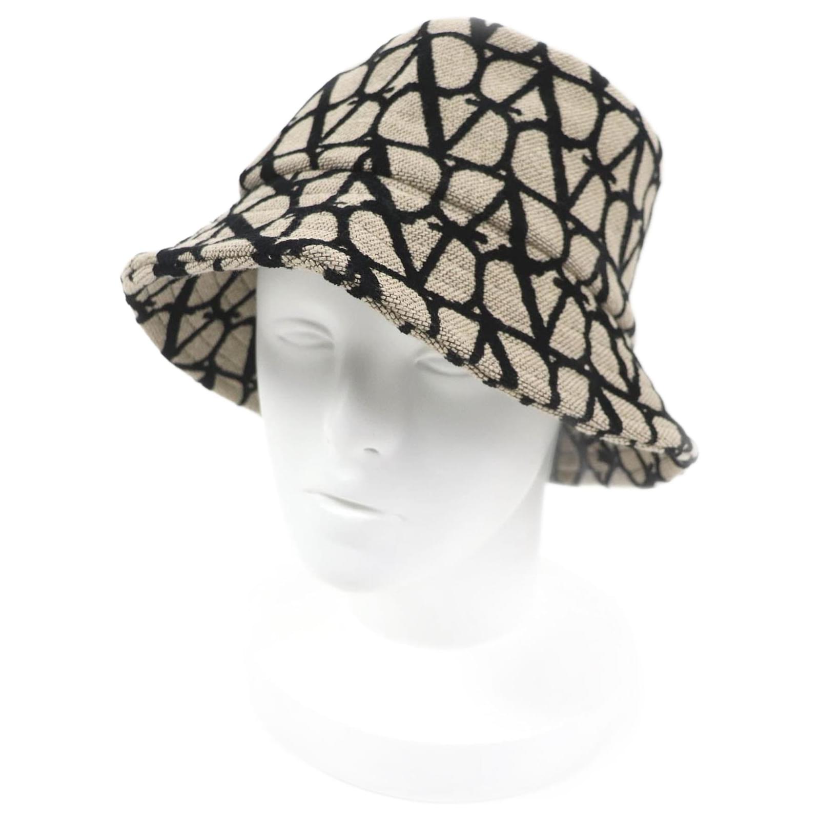 Valentino Iconography Bucket Hat 56 Beige Black Cotton Polyester Rayon  ref.2289213