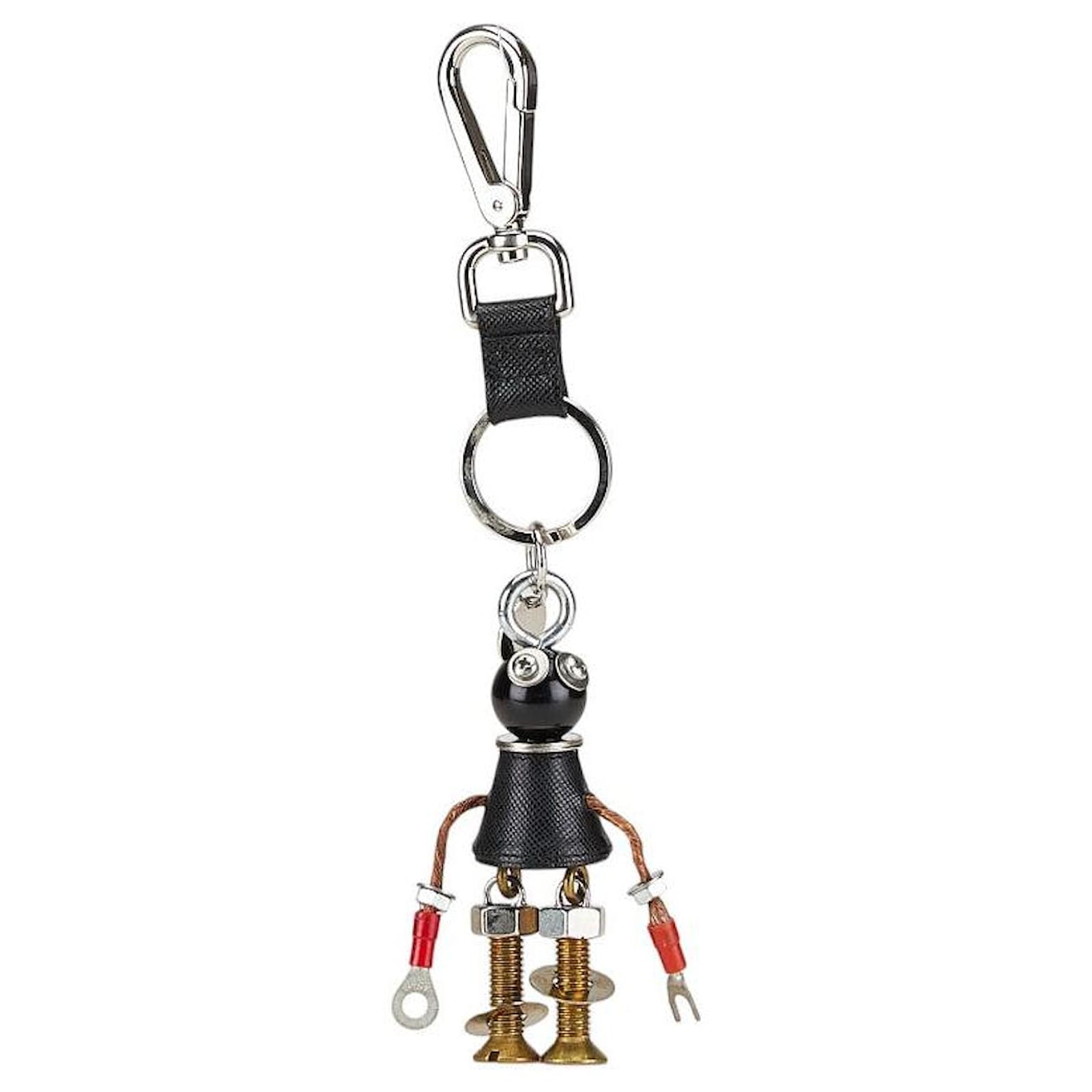 Prada Saffiano Robot Metal Leather Keyring Black  ref.2326847