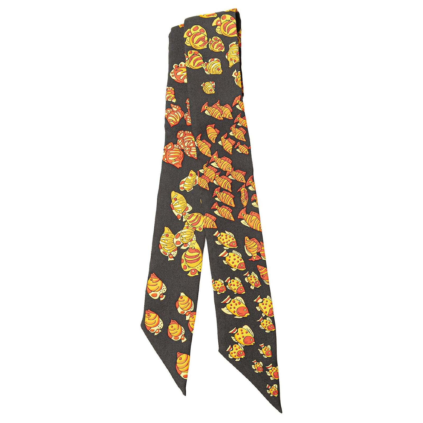Hermès Black Rencontre Oceane Silk Twilly Scarf Cloth  ref.2327038