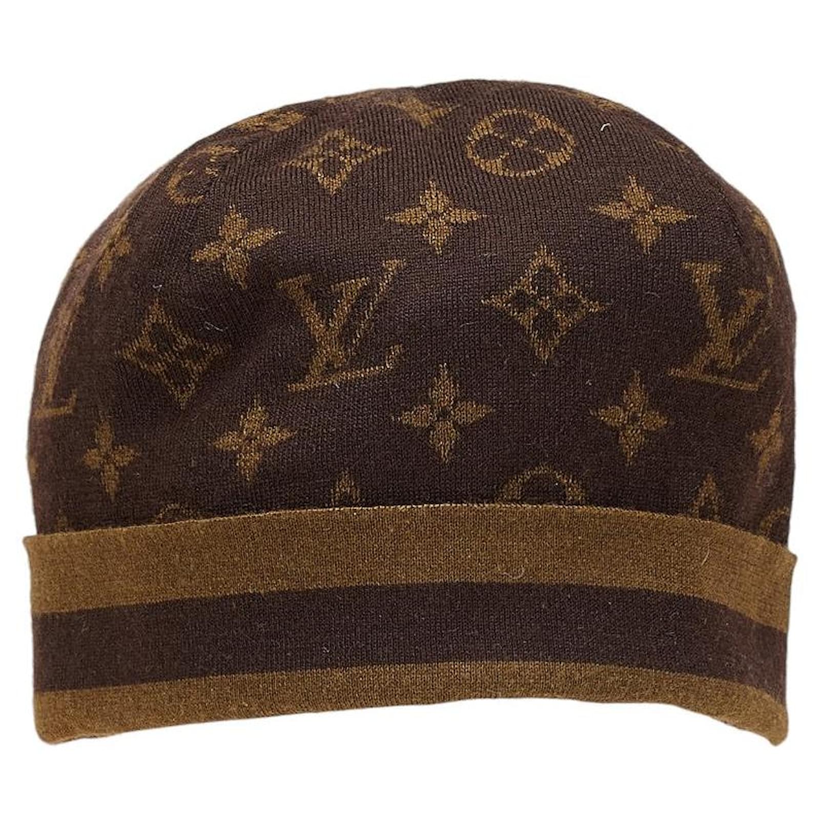 Louis Vuitton Monogram Cashmere Silk Knit Cap Brown Cloth  ref.2326343
