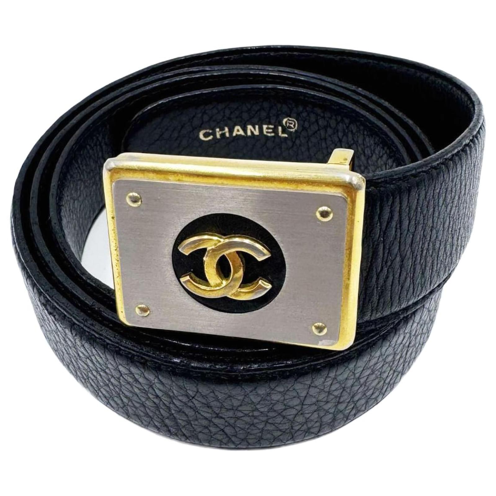 Chanel Unisex Belt with 24k Carat Gold Plated Buckle Black Leather  ref.2081593