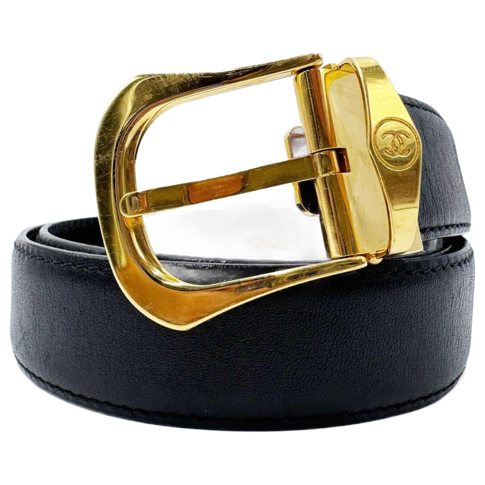 Chanel Unisex Belt with 24k Carat Gold Plated Buckle Black Leather  ref.2081591