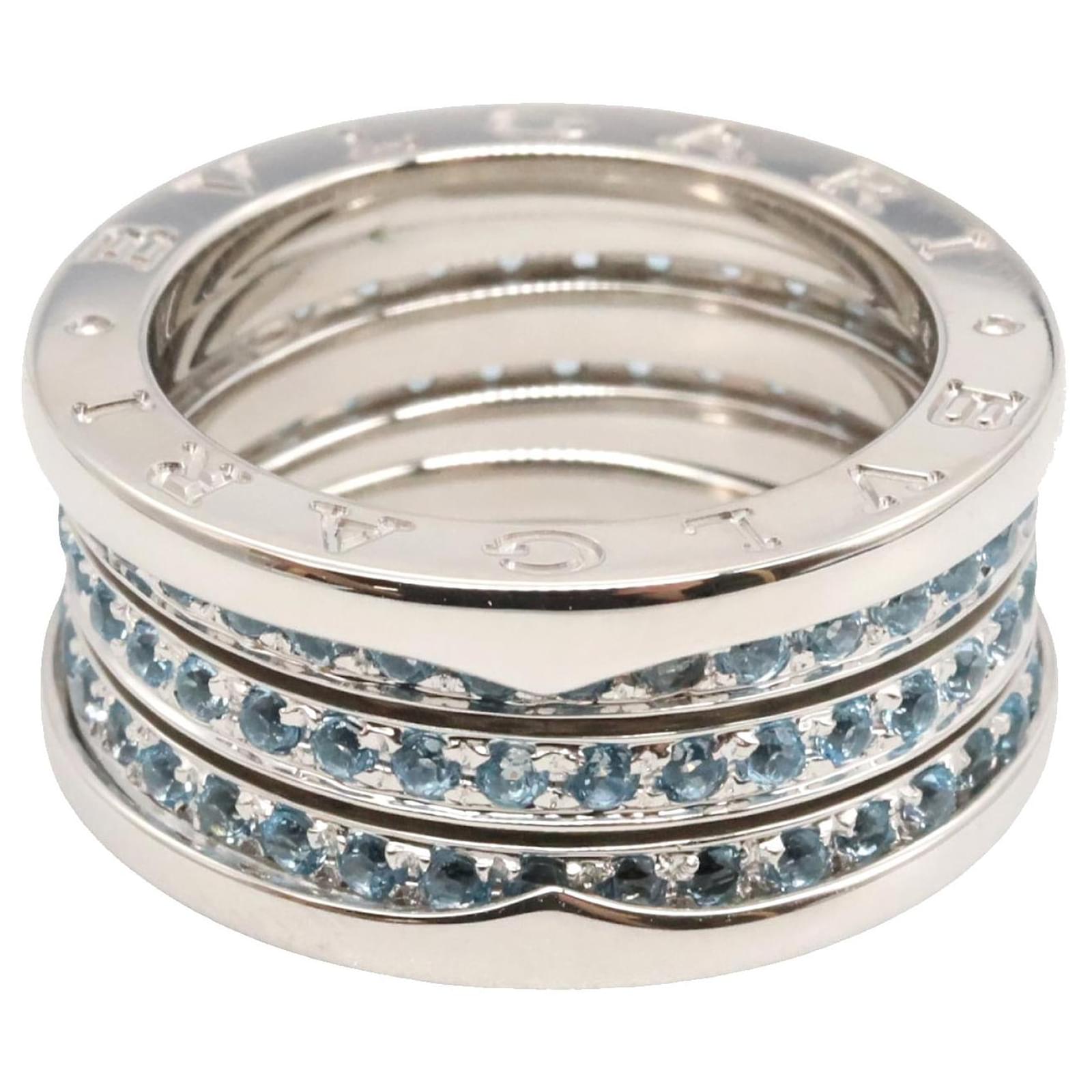 Bulgari Bvlgari Silver 18K White Gold and Blue Topaz B.Zero1 Three Band Ring Silvery Light blue Metal  ref.2324278