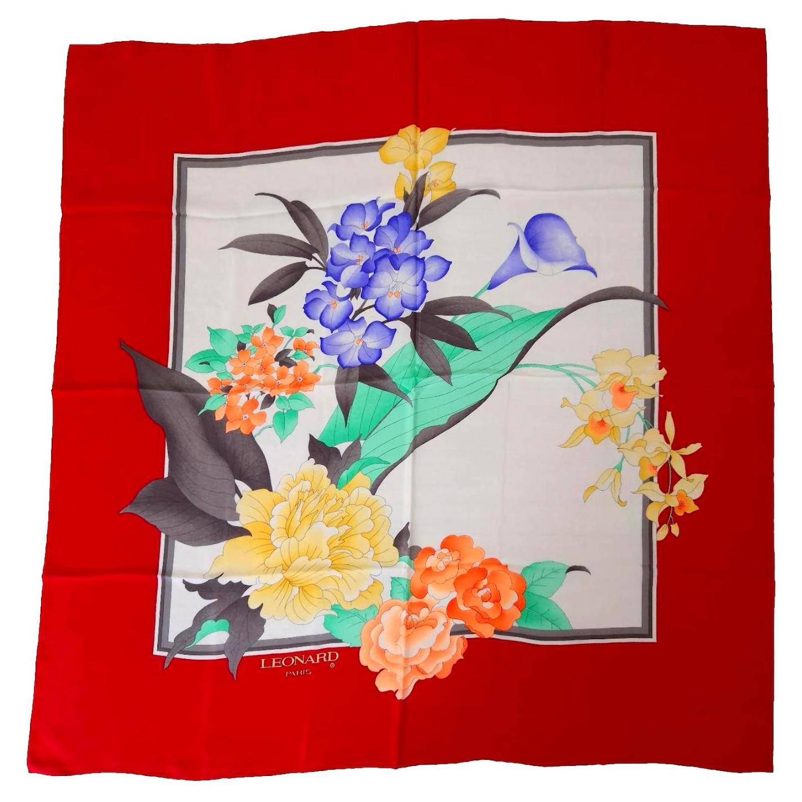 Leonard Multicolored floral silk scarf with red border Multiple colors  ref.2319675
