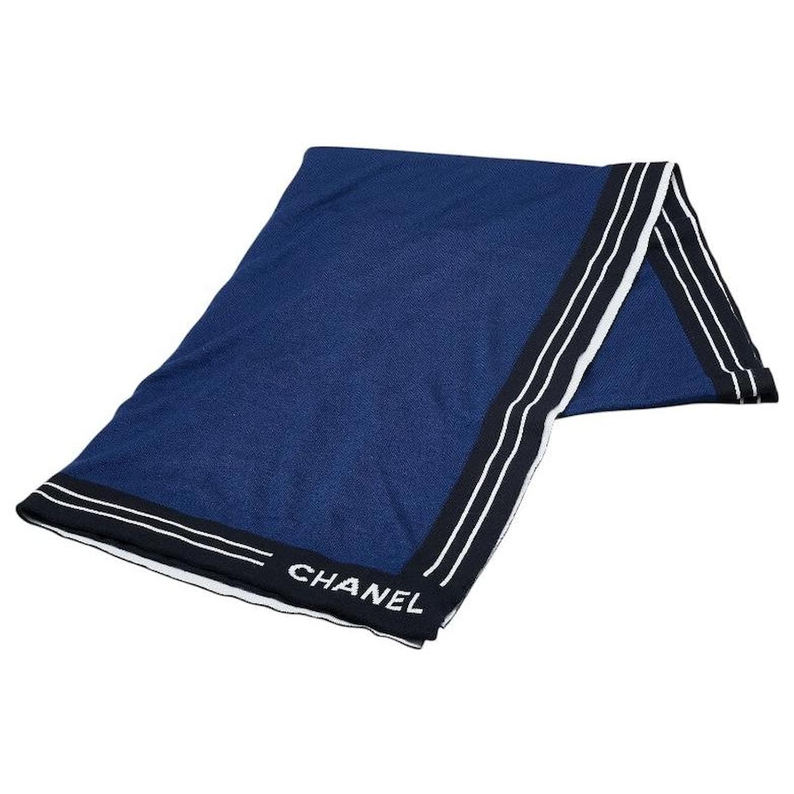 Chanel Logo Print Cashmere Cotton Stole Blue  ref.2323072