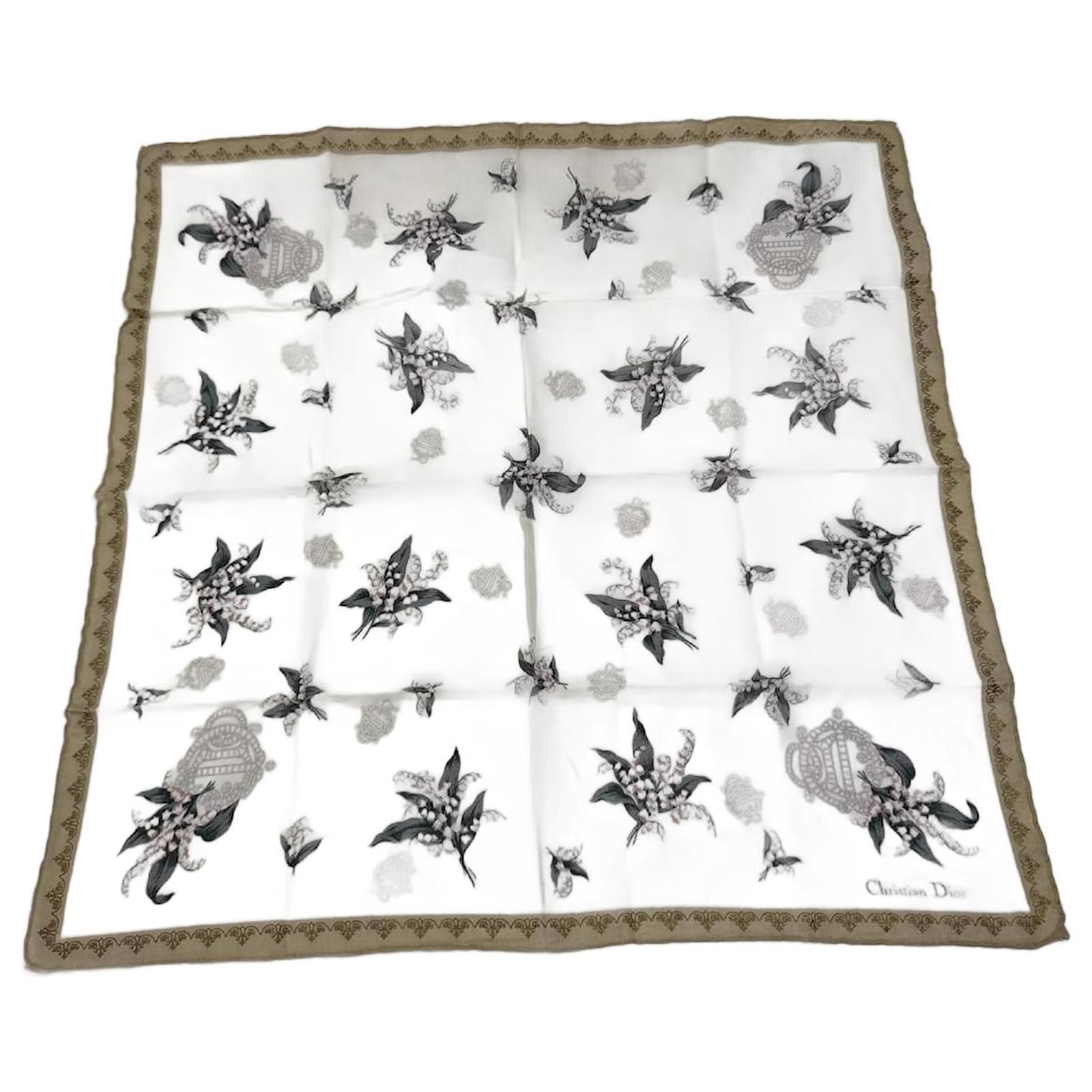 Vintage Dior Floral Logo Scarf White Silk  ref.2322957