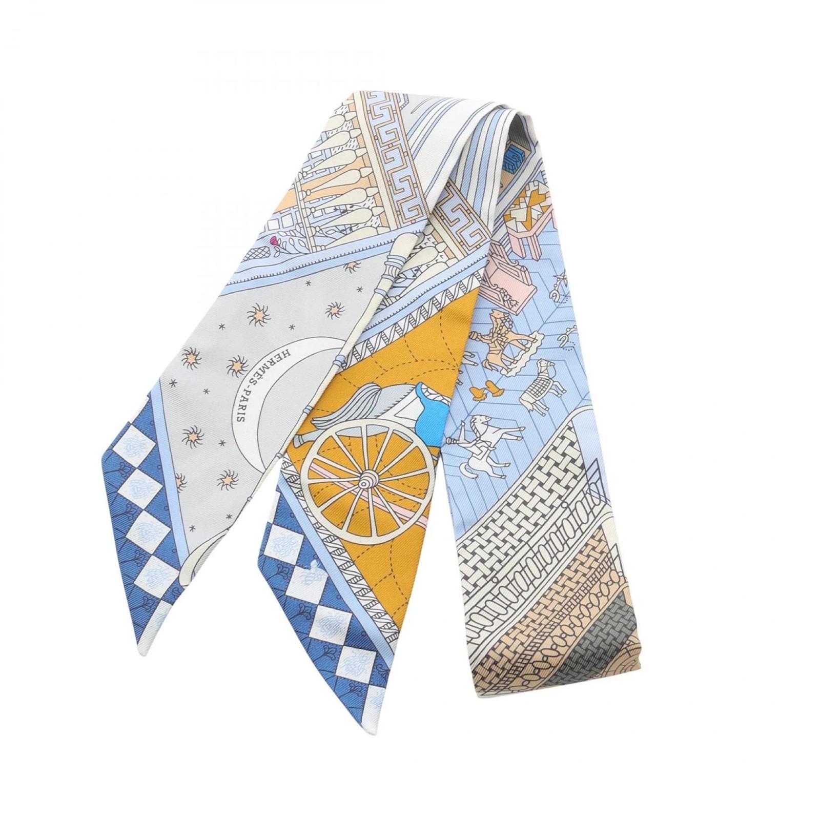 Hermès Hermes Twilly OBJETS DE CURIOSITE Scarf Blue Multiple colors Silk  ref.2322791