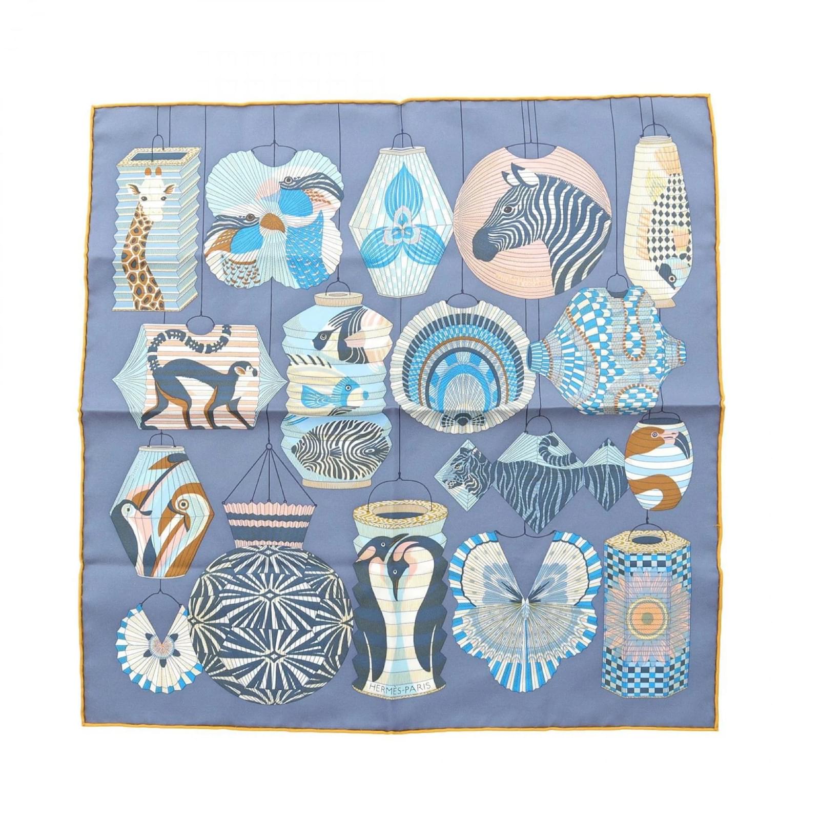 Hermès Hermes Petit Carre 45 Gavroche Lanternes Ballons & Cocardes Scarf Blue Multiple colors Silk  ref.2322778