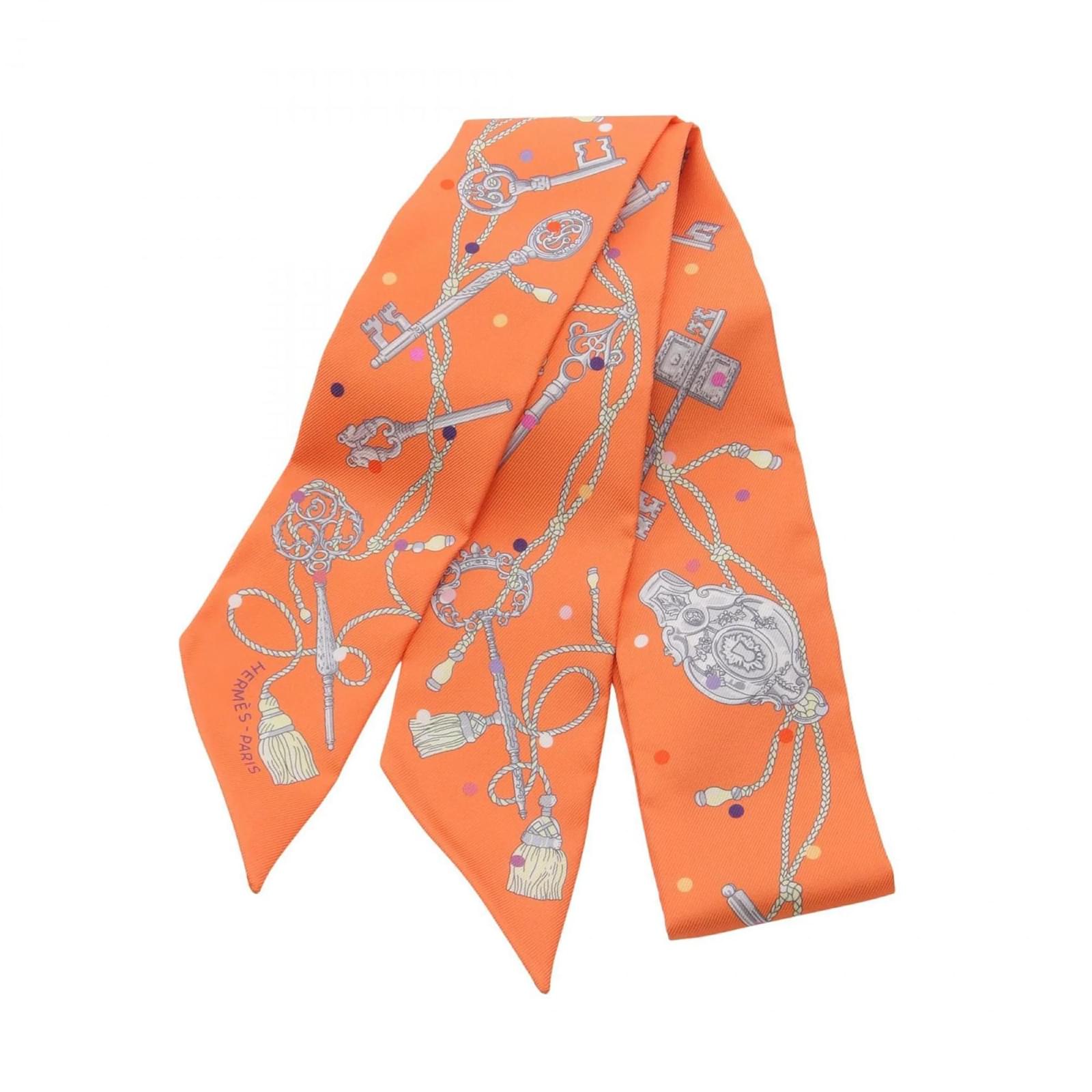 Hermès Hermes Twilly LES CLES A POIS Scarf Multiple colors Orange Silk  ref.2321758
