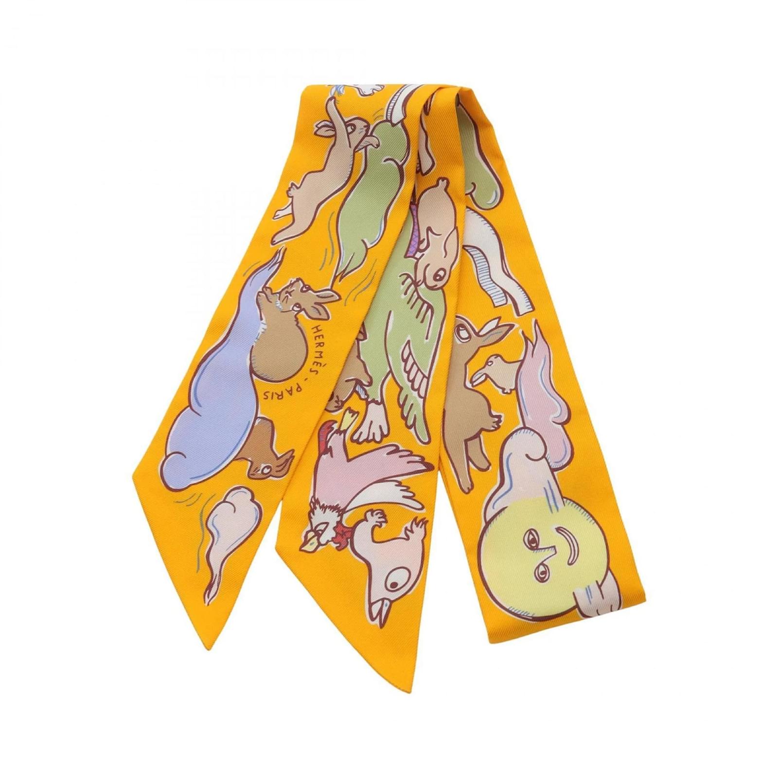 Hermès Hermes Twilly MILLE ET UN LAPINS Silk Scarf Multiple colors Yellow  ref.2321744