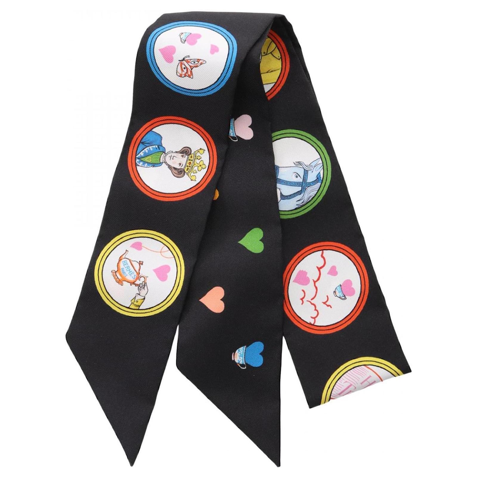 Hermès Hermes Twilly Tea Time Scarf Black Multiple colors Silk  ref.2321668