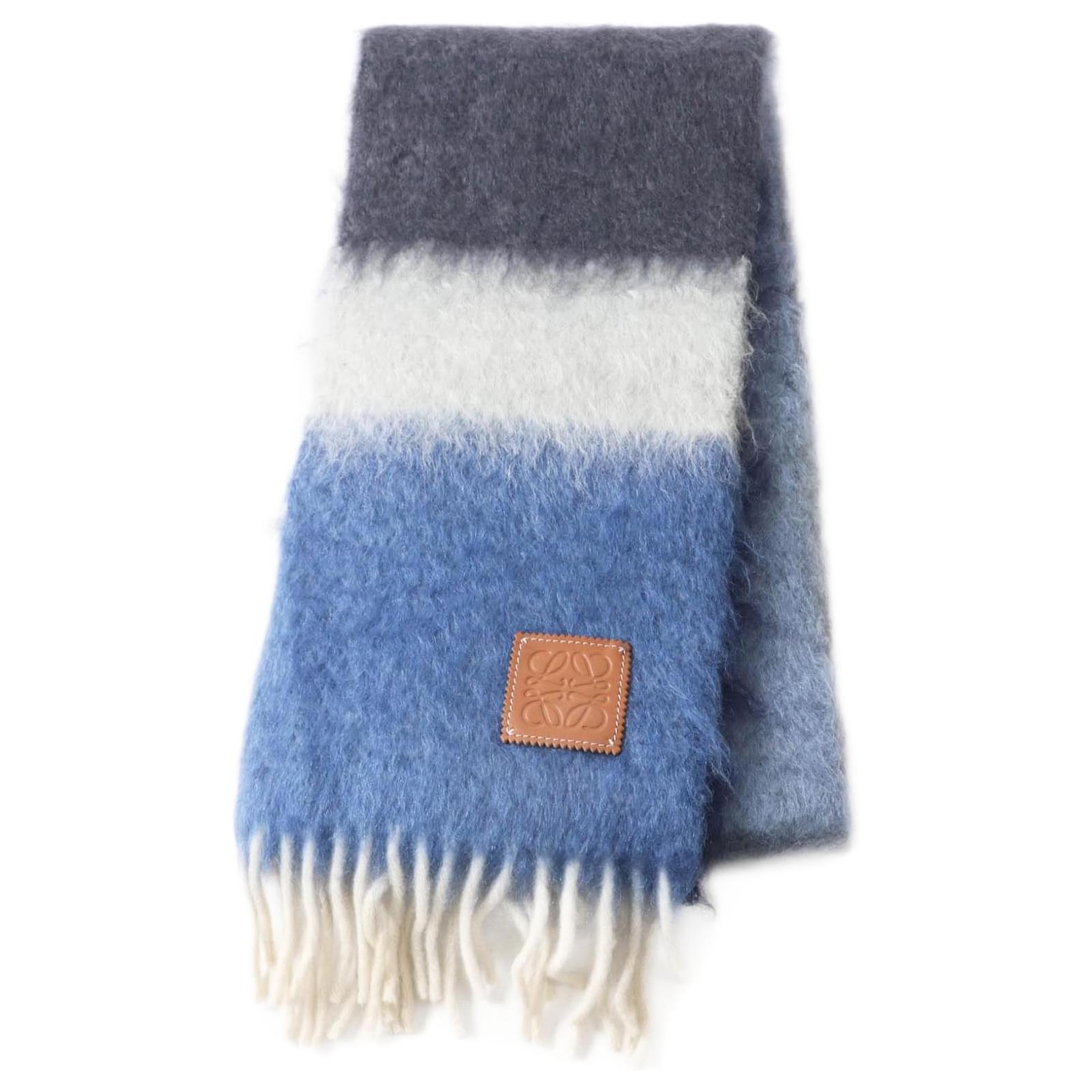 Loewe Mohair Wool Scarf Navy Blue Gray Brown  ref.2321532