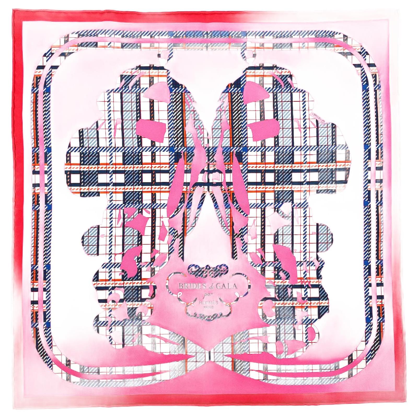 Hermès Hermes Silk Gavroche Scarf 45 BRIDES de GALA Tartan Pink Cloth  ref.2321404