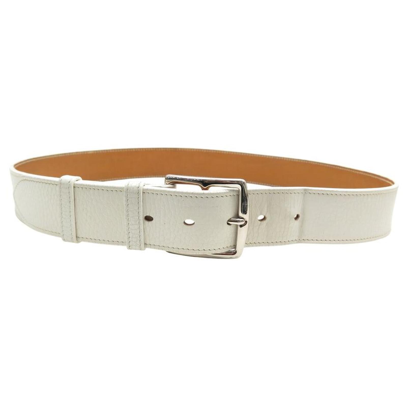 Hermès HERMES ETRIVIERE 38MM WIDE BELT IN WHITE TOGO LEATHER T95  ref.2104262