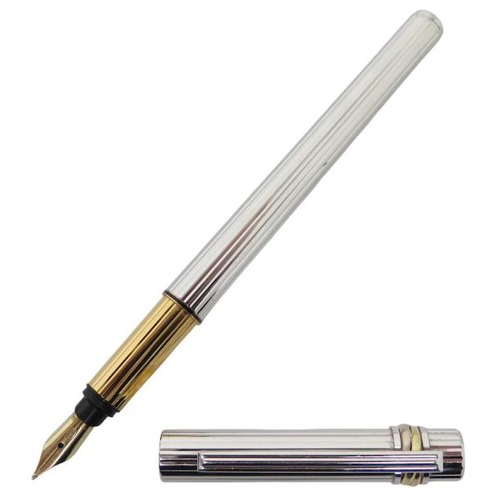 CARTIER TRINITY SILVER GUILLOCHE FOUNTAIN PEN WITH 3 GOLD RINGS Silvery Metal  ref.2130084