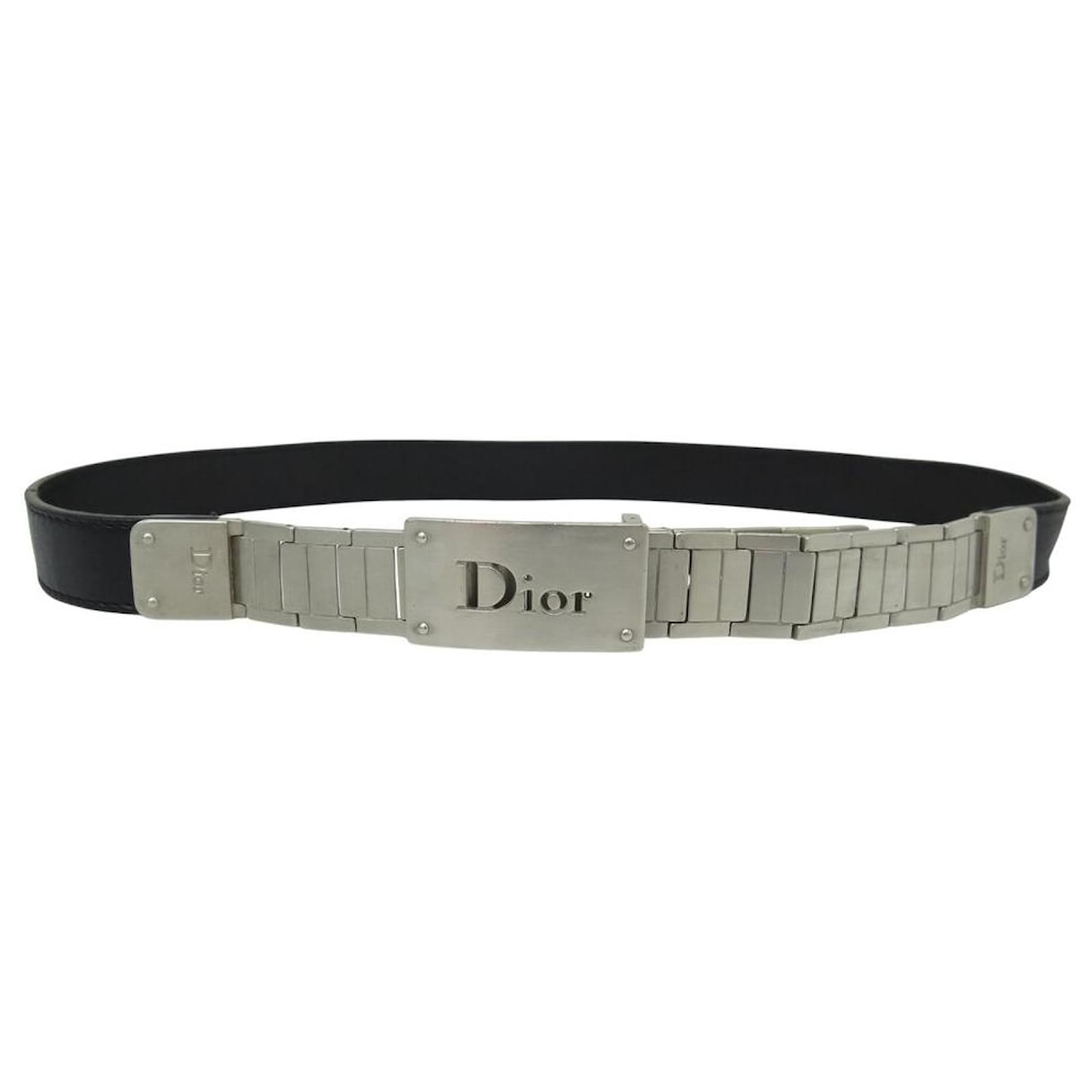 CHRISTIAN DIOR BELT METAL LINK DESIGN 75 CM AND BLACK LEATHER  ref.2130082