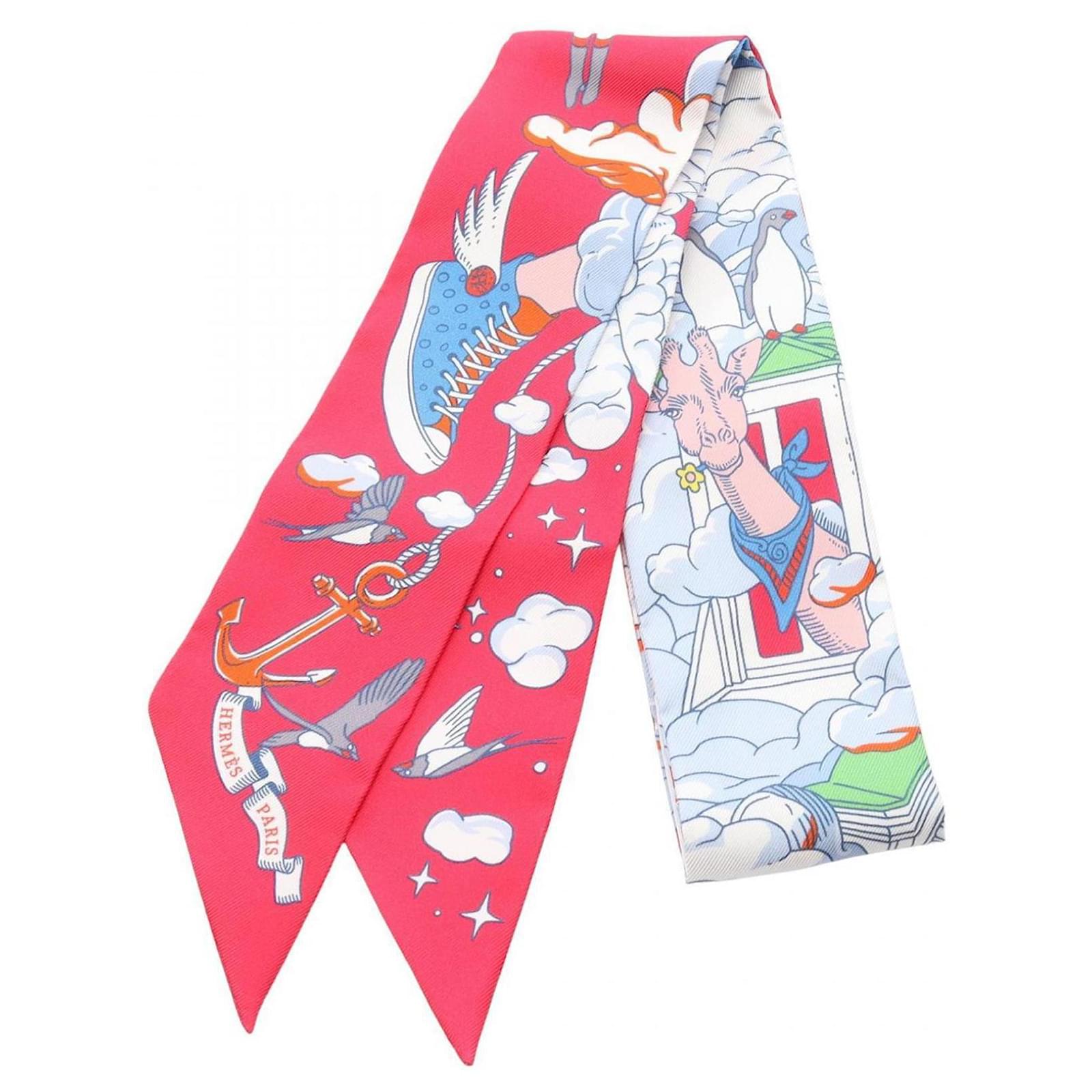 Hermès Hermes HERMES Twilly ON MY CLOUD Scarf Red Multiple colors Silk  ref.2321305