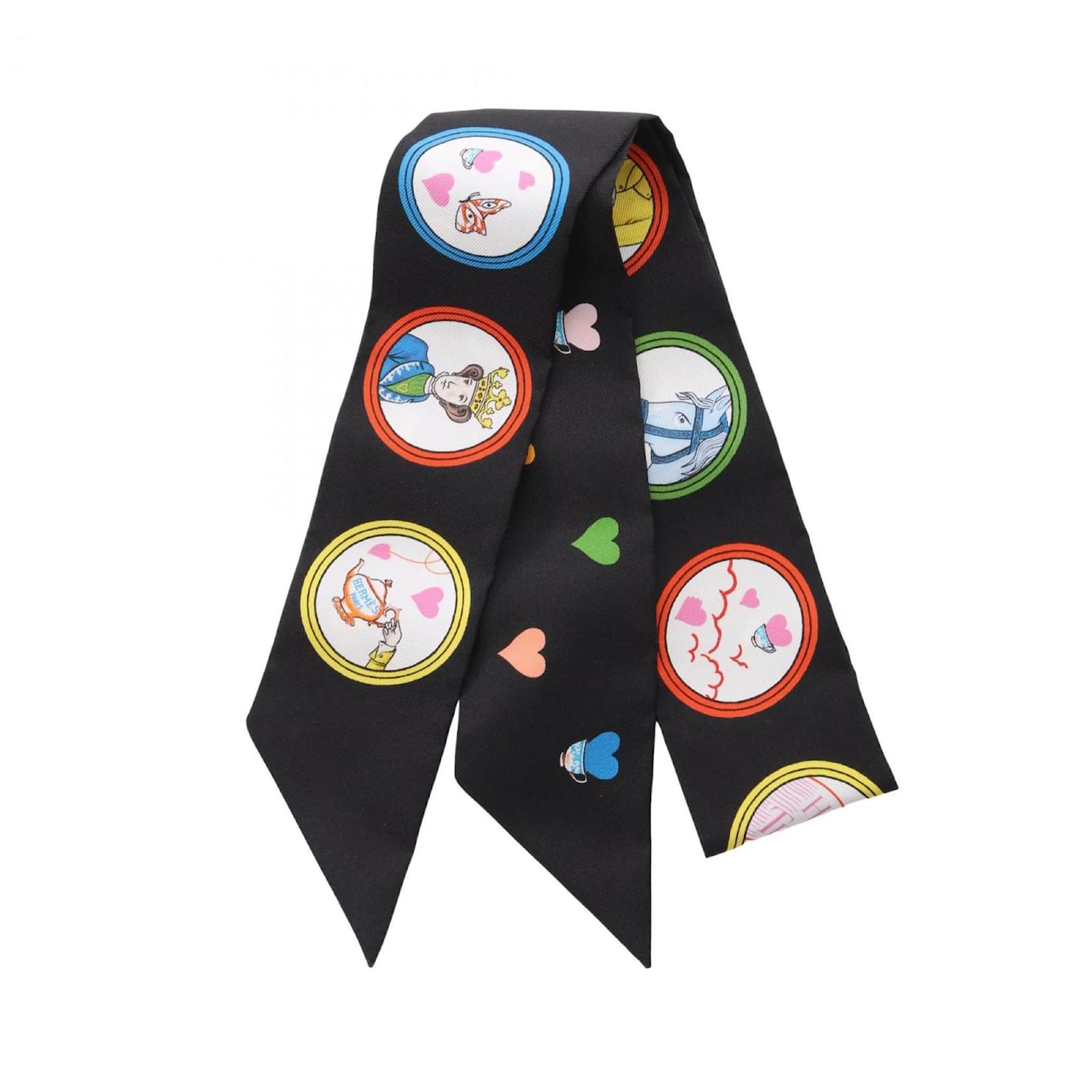 Hermès Hermes Twilly Tea Time Scarf Black Multiple colors Silk  ref.2320999