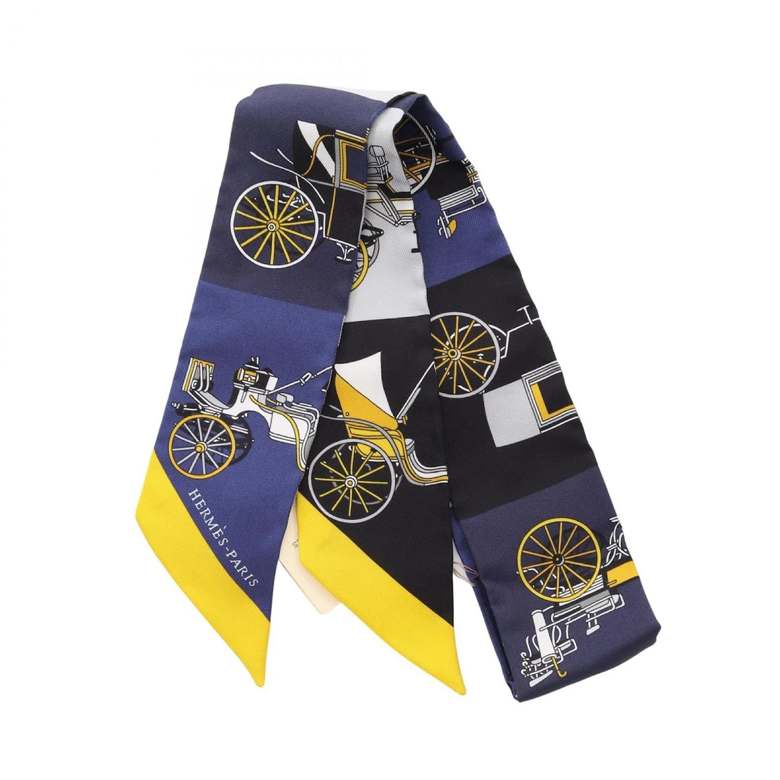 Hermès Hermes Twilly VOITURES EXQUISES Silk Scarf Multiple colors Navy blue  ref.2320995