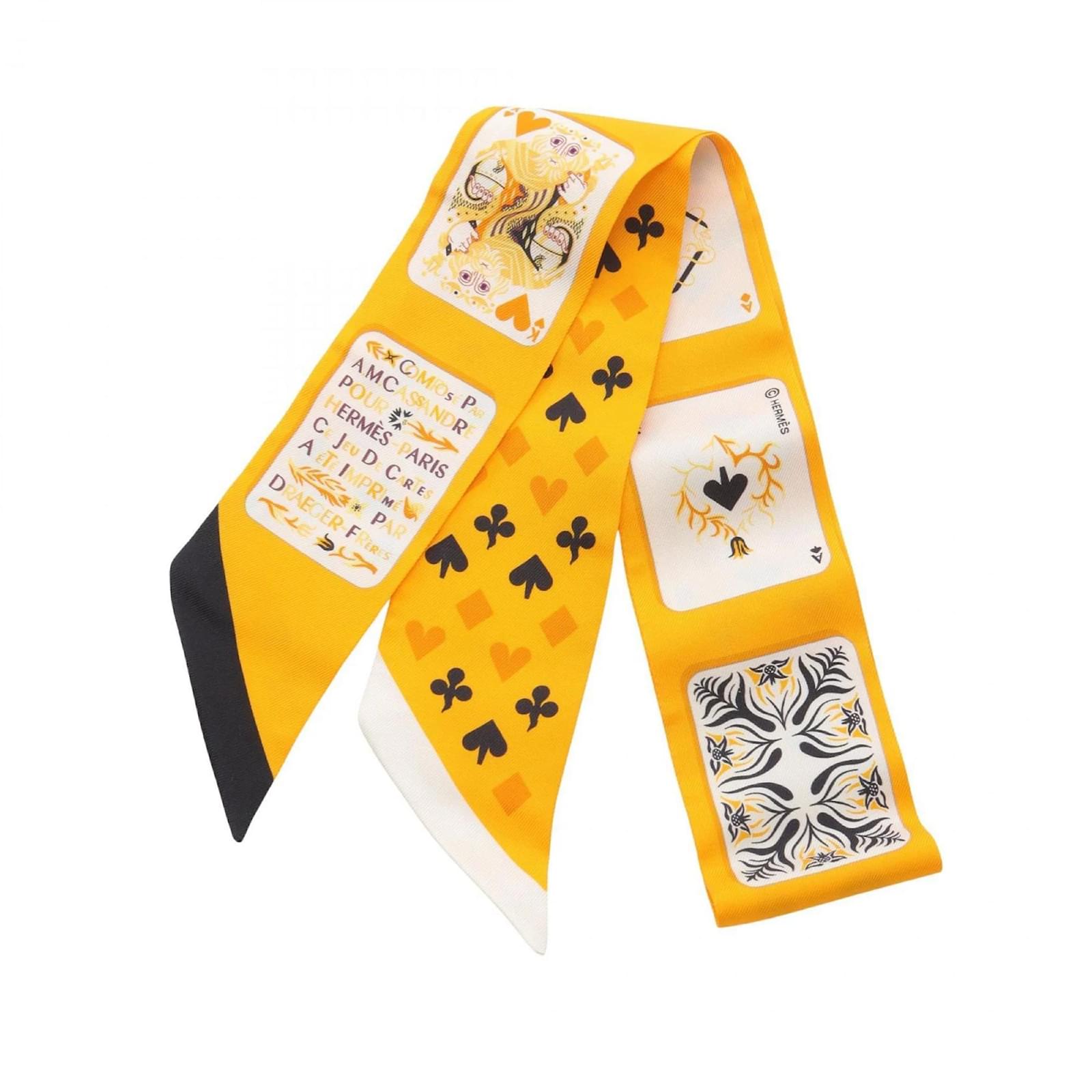 Hermès Hermes Twilly Jeu de Cartes Silk Scarf Multiple colors Yellow  ref.2320987