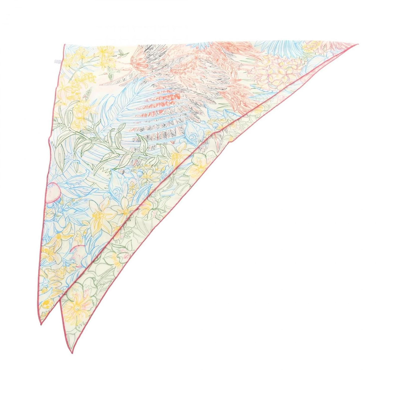 Hermès Hermes Triangle Geant Flamingo Party Scarf Multiple colors Beige Silk Cashmere  ref.2320977