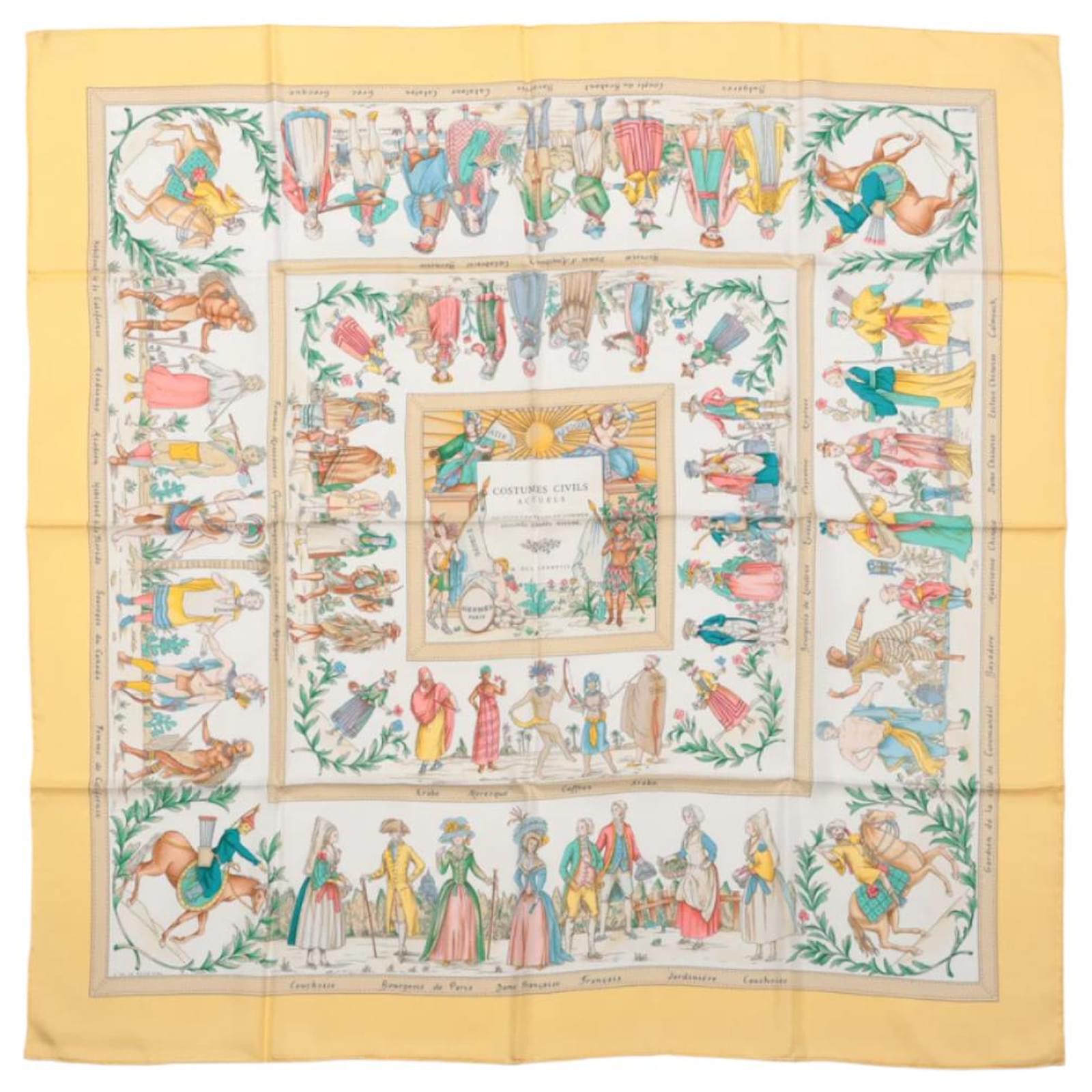 Hermès Carré 90 "COSTUMES CIVILS ACTUELS" 100% Silk Scarf in Beige  ref.2320193
