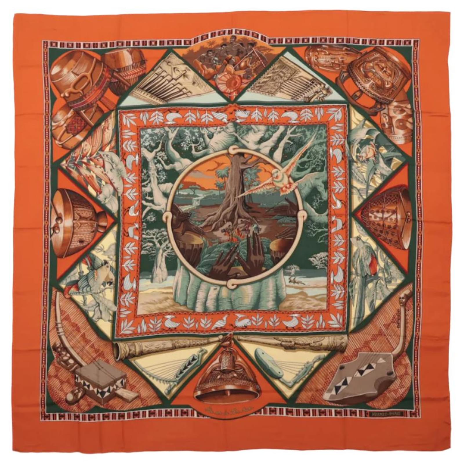 Hermès Carré Geant "Au Son du Tam" Cashmere and Silk Scarf in Orange  ref.2320189