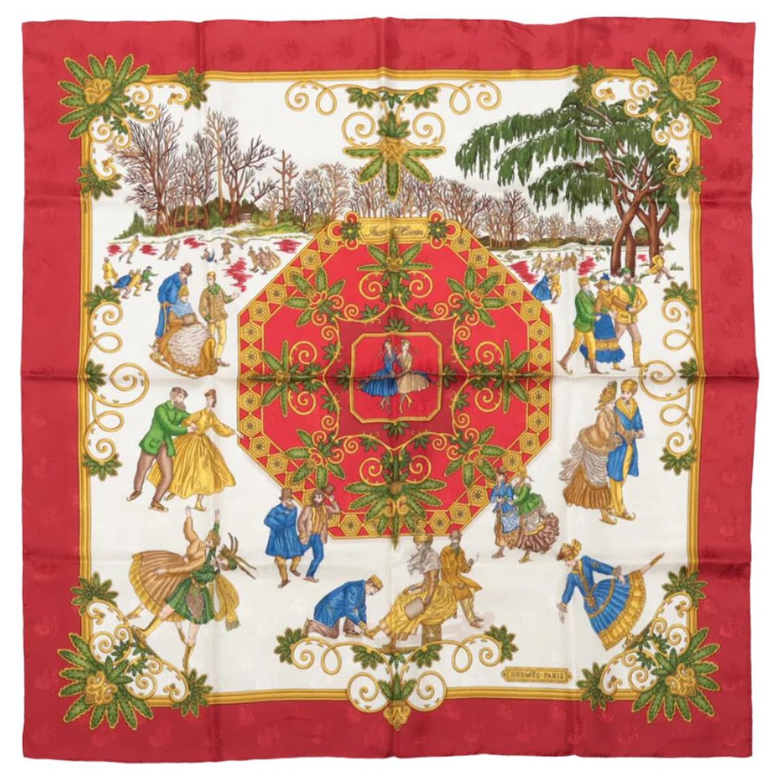 Hermès Carré 90 "Joies d’Hiver" 100% Silk Scarf in Red  ref.2320139