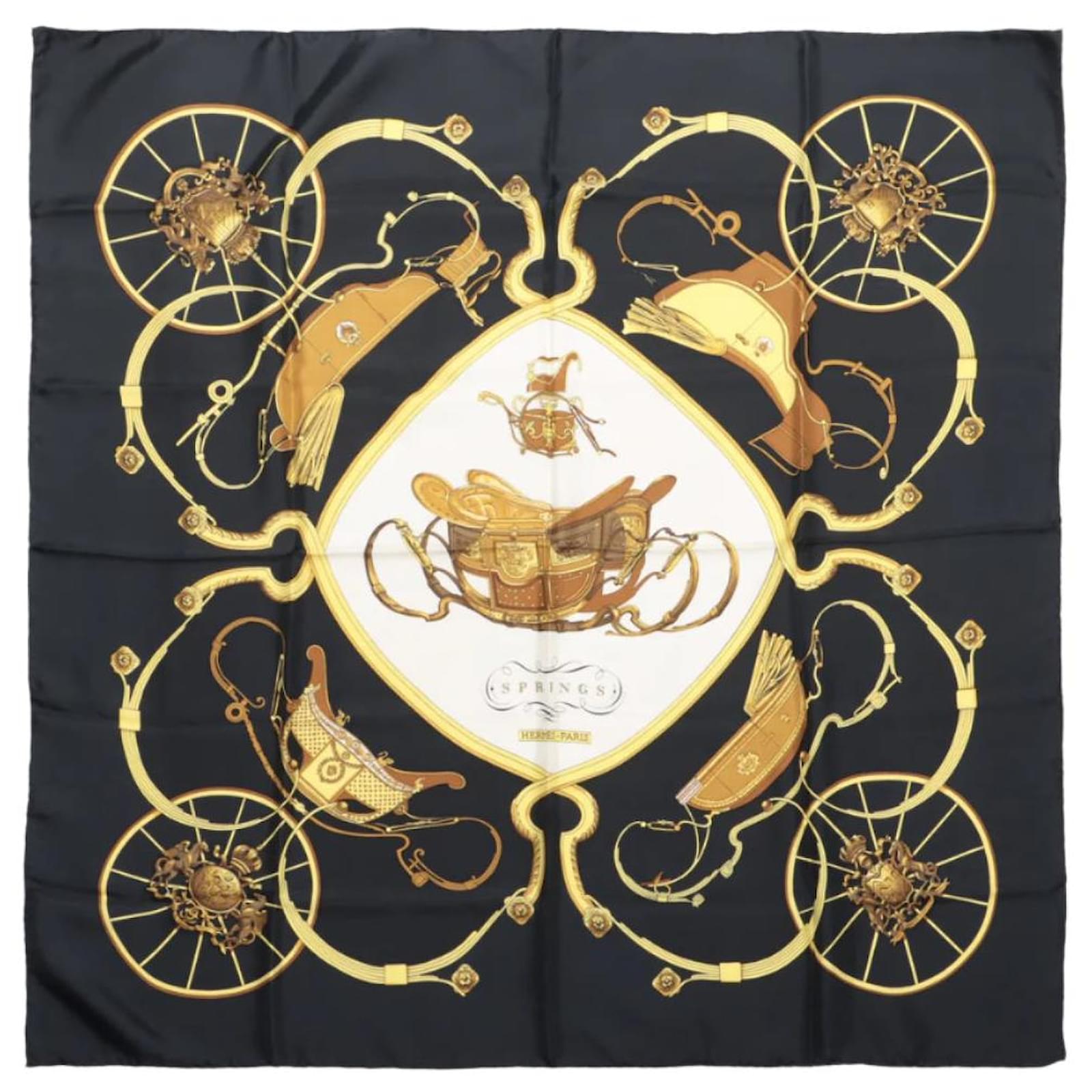 Hermès Carré 90 "SPRINGS" 100% Silk Scarf in Black  ref.2320125