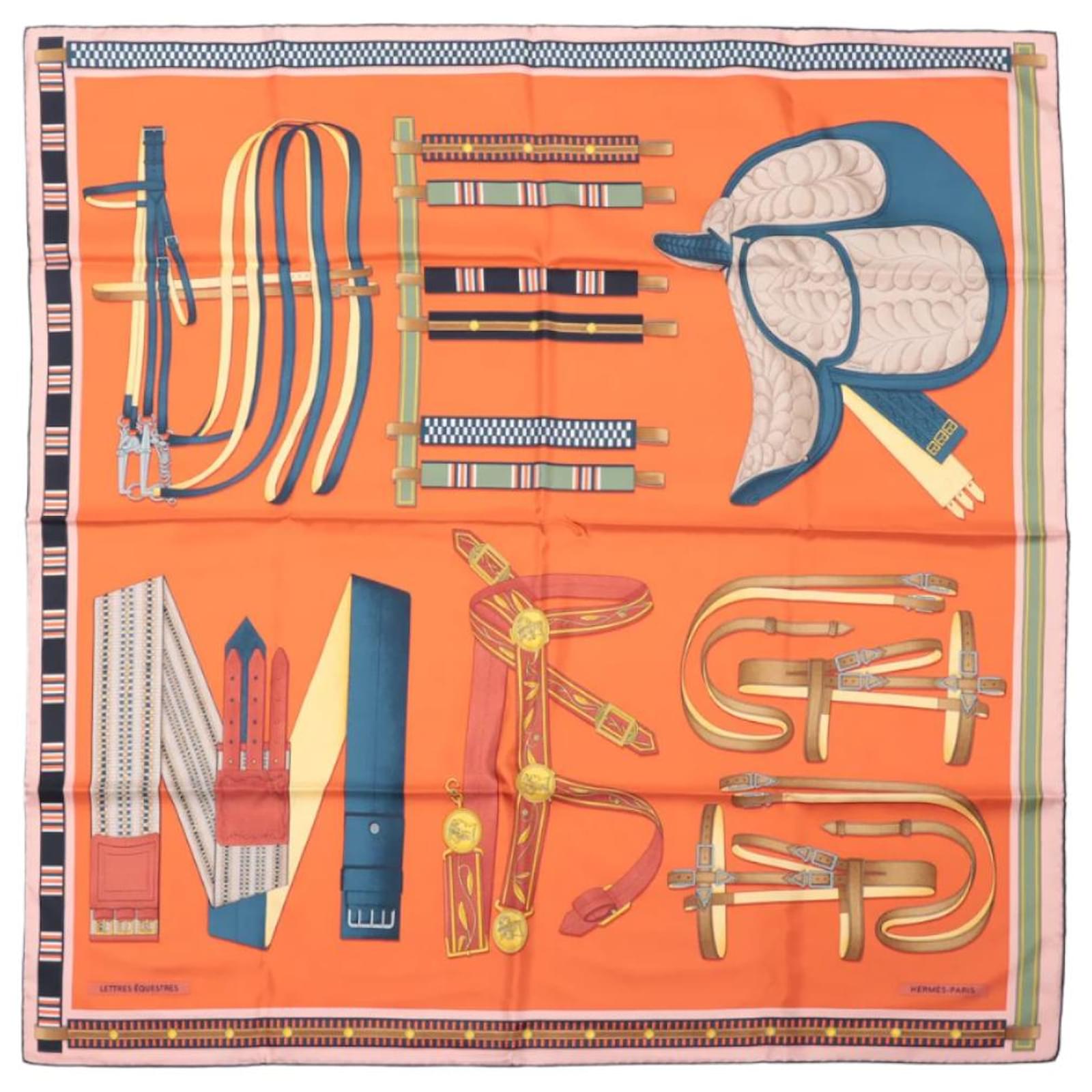 Hermès Carré 90 "LETTRES EQUESTRES" 100% Silk Scarf in Orange  ref.2320097