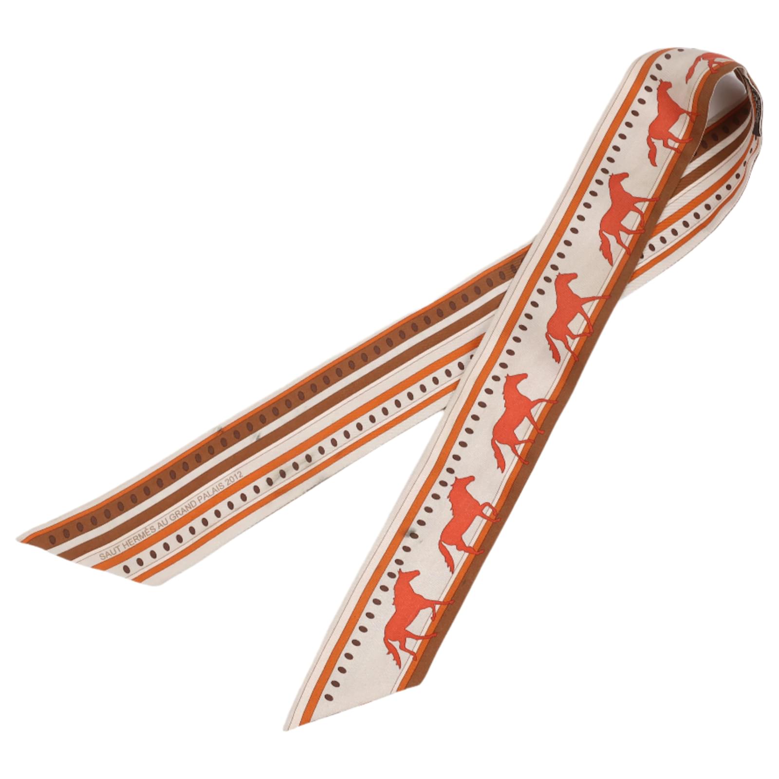 Hermès Sequences Horse Twilly Scarves in Orange Silk  ref.2320015
