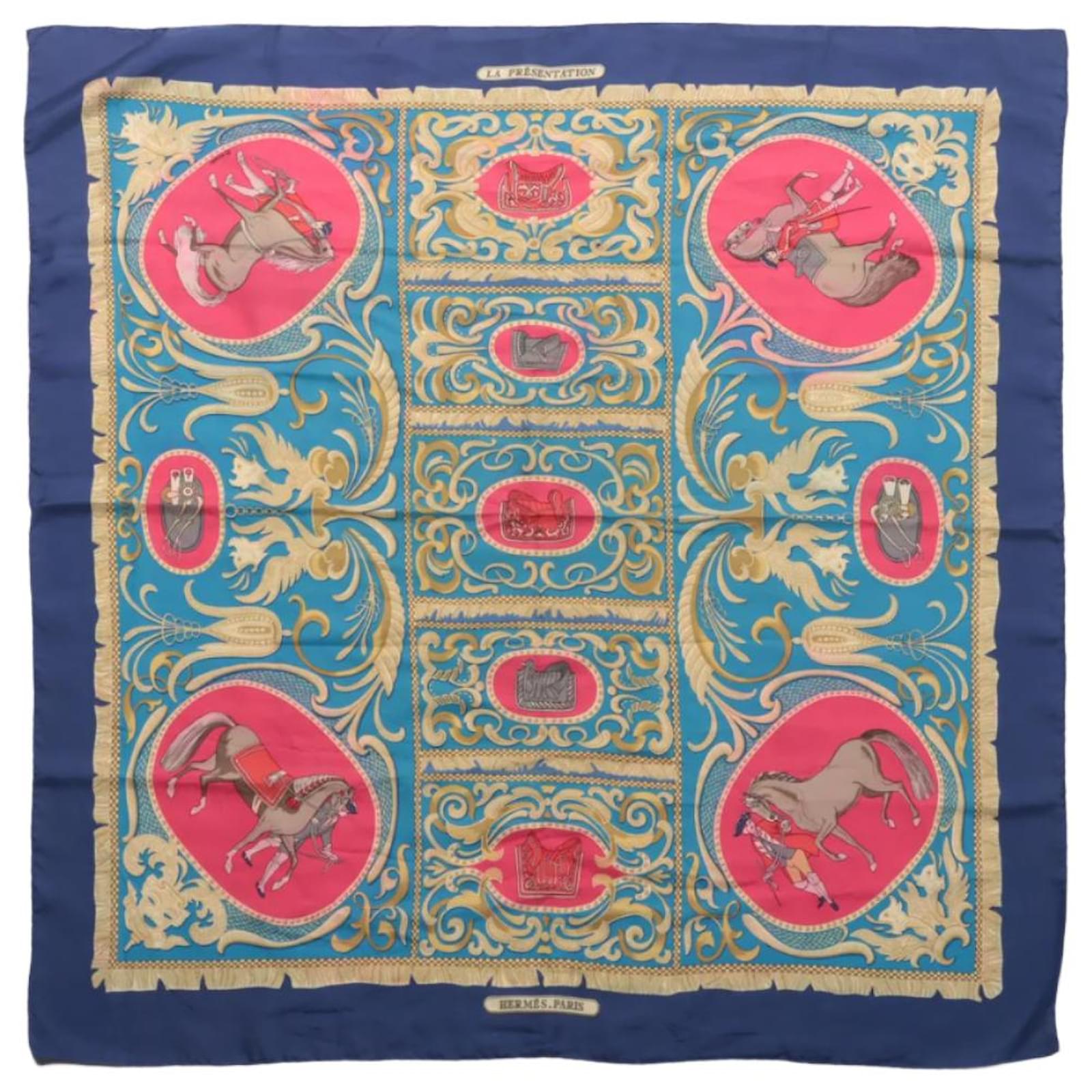 Hermès Carré 90 "LA PRESENTATION" 100% Silk Scarf in Navy Blue  ref.2319877