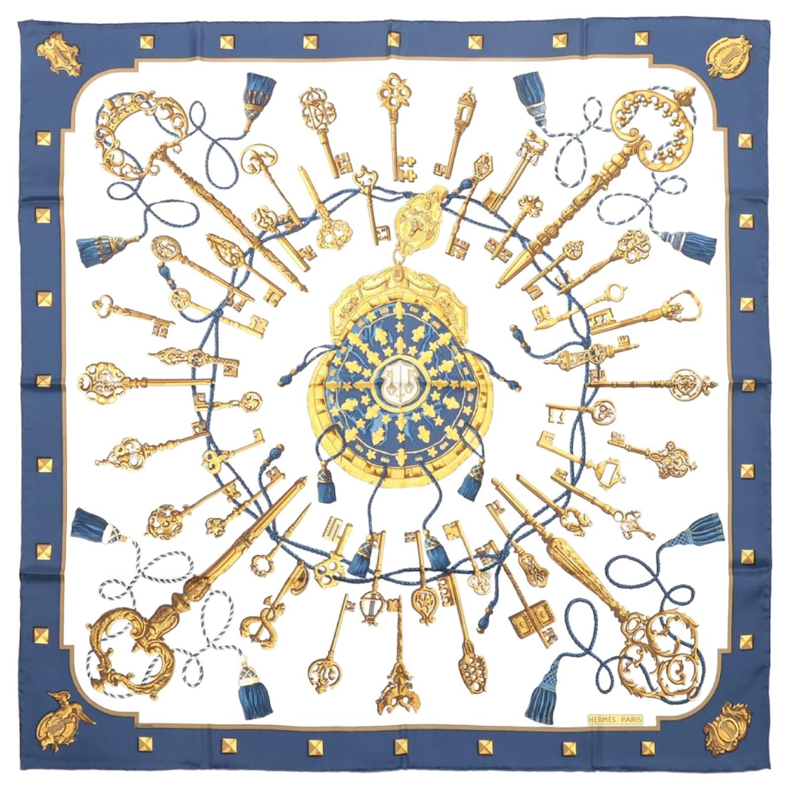 Hermès Carré 90 "LES CLES" 100% Silk Scarf in Navy Navy blue  ref.2319861