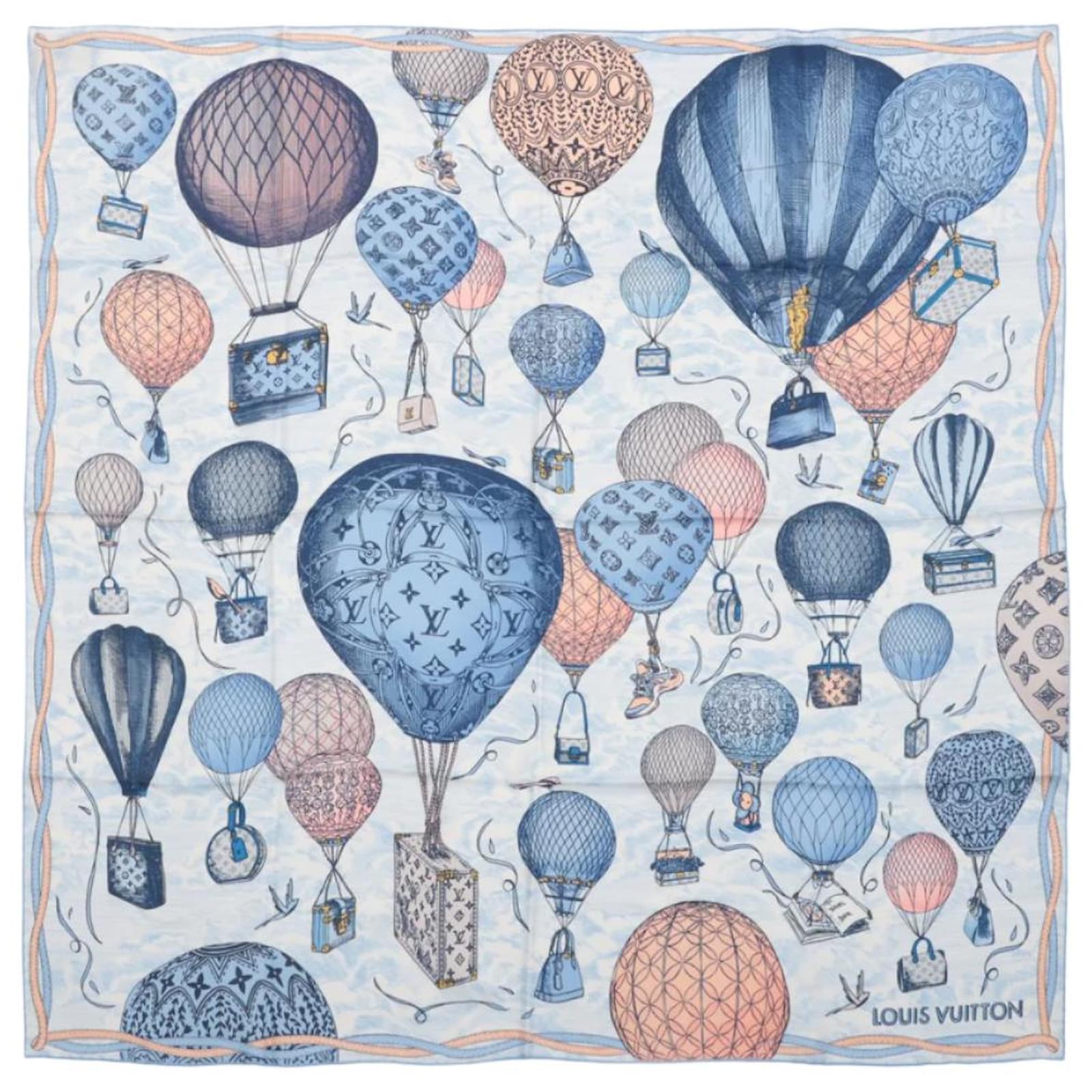 Louis Vuitton "up AND away" 100% Silk Scarf in Blue M78448  ref.2319822