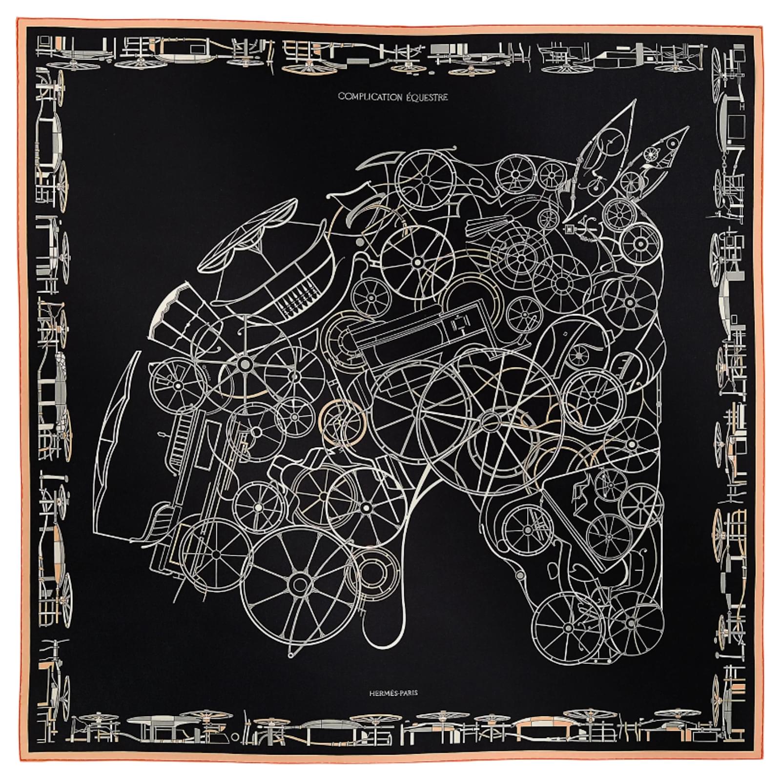 Hermès Carré 90 "COMPLICATION EQUESTRE" 100% Silk Scarf in Black  ref.2319807