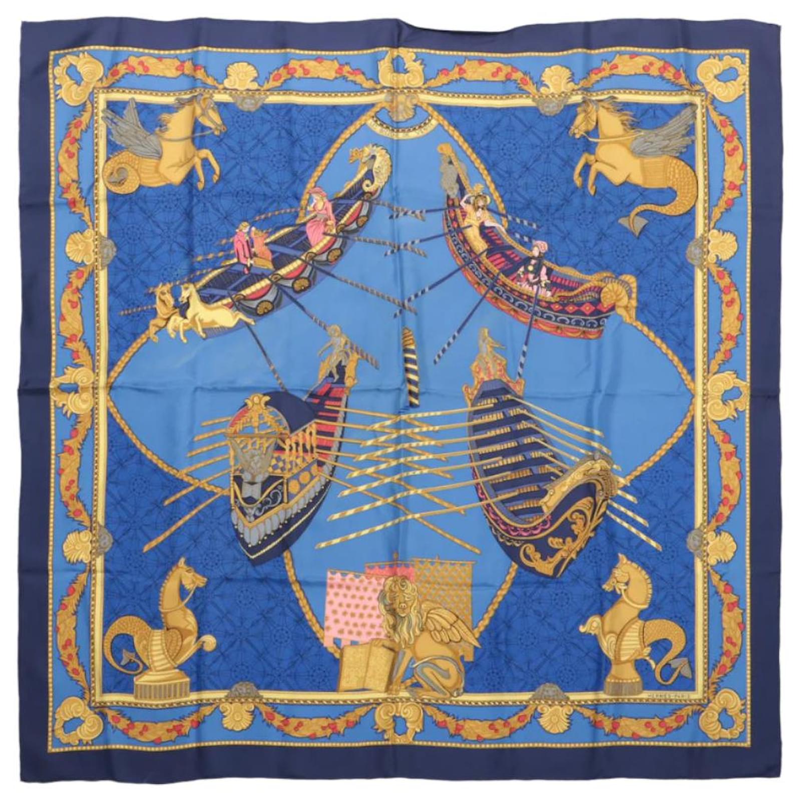 Hermès Carré 90 "LES BISSONE DE VENISE" 100% Silk Scarf in Blue  ref.2319806