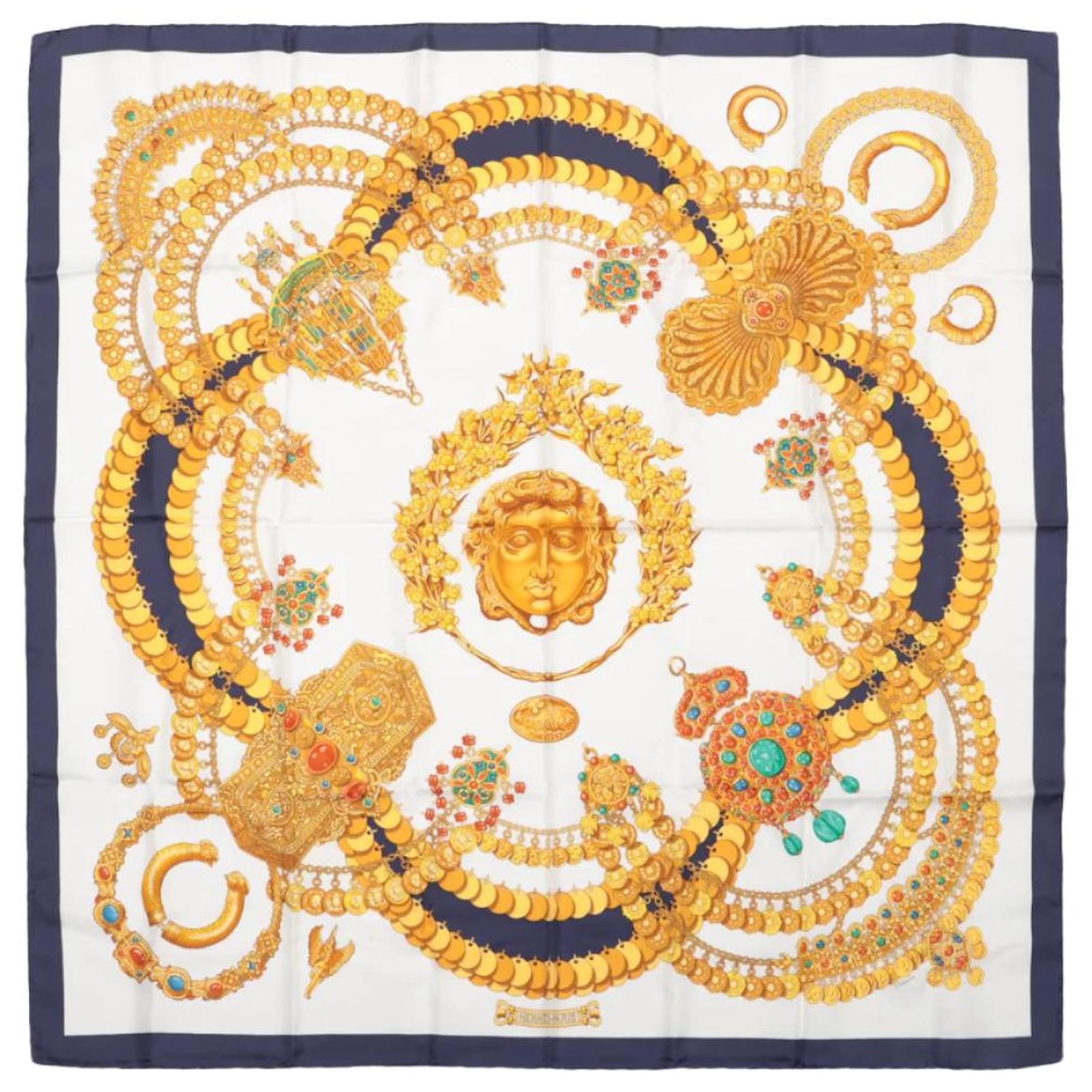 Hermès Carré 90 "KOSMIMA " 100% Silk Scarf in Navy x Beige Navy blue  ref.2319763