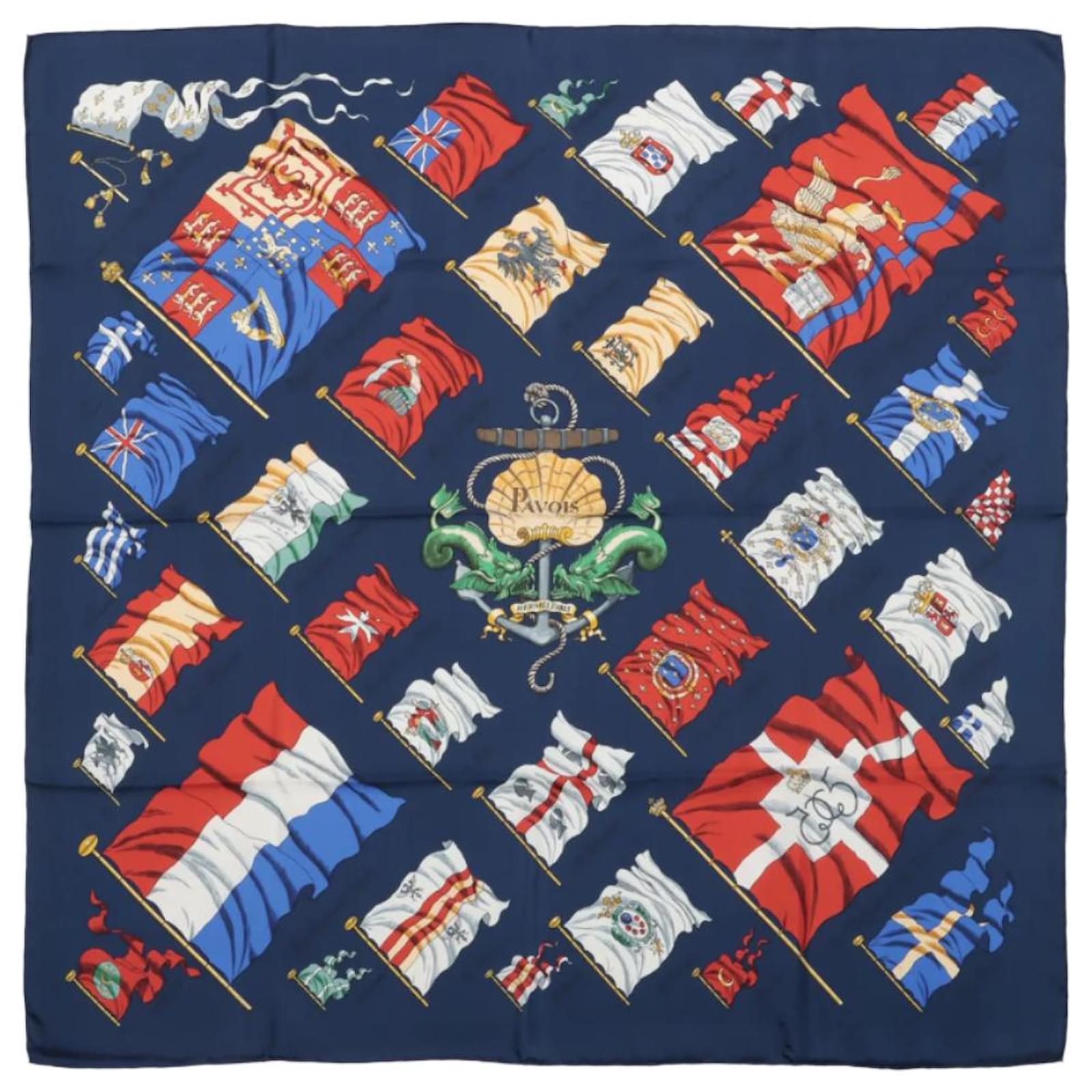 Hermès Carré 90 "PAVOIS" 100% Silk Scarf in Navy Blue  ref.2319751