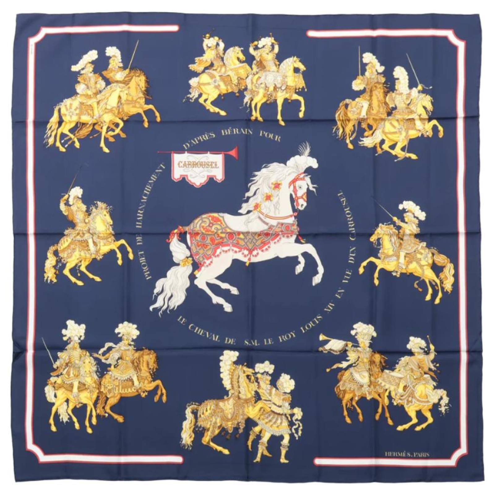 Hermès Carré 90 "CARROUSEL" 100% Silk Scarf in Navy Blue  ref.2319732