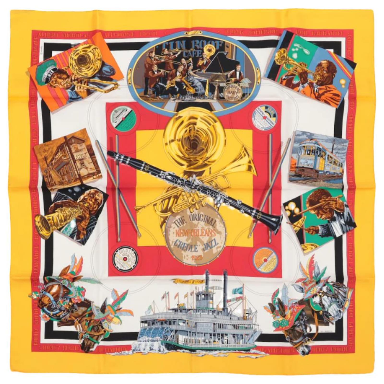 Hermès Carré 90 "New Orleans Creole Jazz" 100% Silk Scarf in Orange  ref.2319655