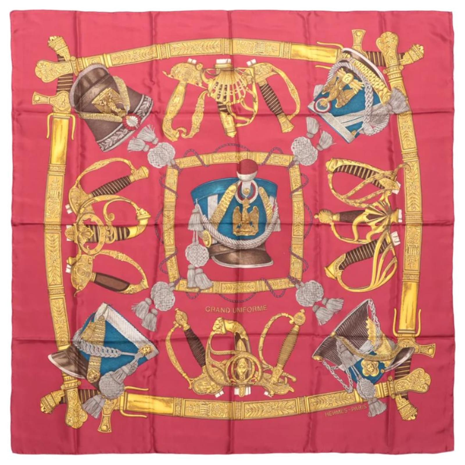 Hermès Carré 90 "GRAND UNIFORME" 100% Silk Scarf in Burgundy Dark red  ref.2319615