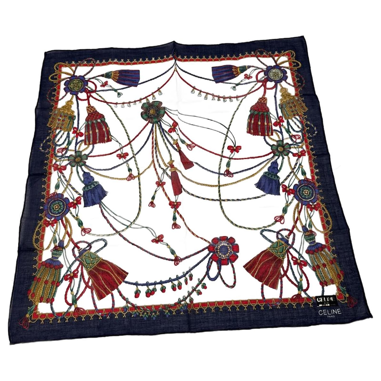 Céline Vintage Celine Scarf Navy White Multiple colors Silk  ref.2319394